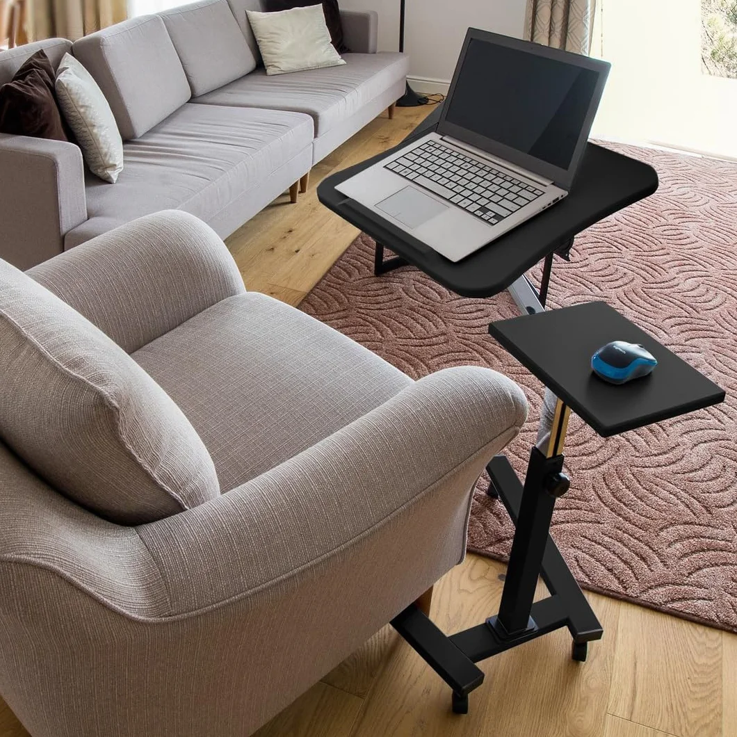 Tatkraft Joy Laptoptisch Höhenverstellbar, Verstellbar, mit Rollen, und Mausablage, Laptoptisch für Bett, Sofa, Stehpult, MDF-Holz, Stahl, Schwarz