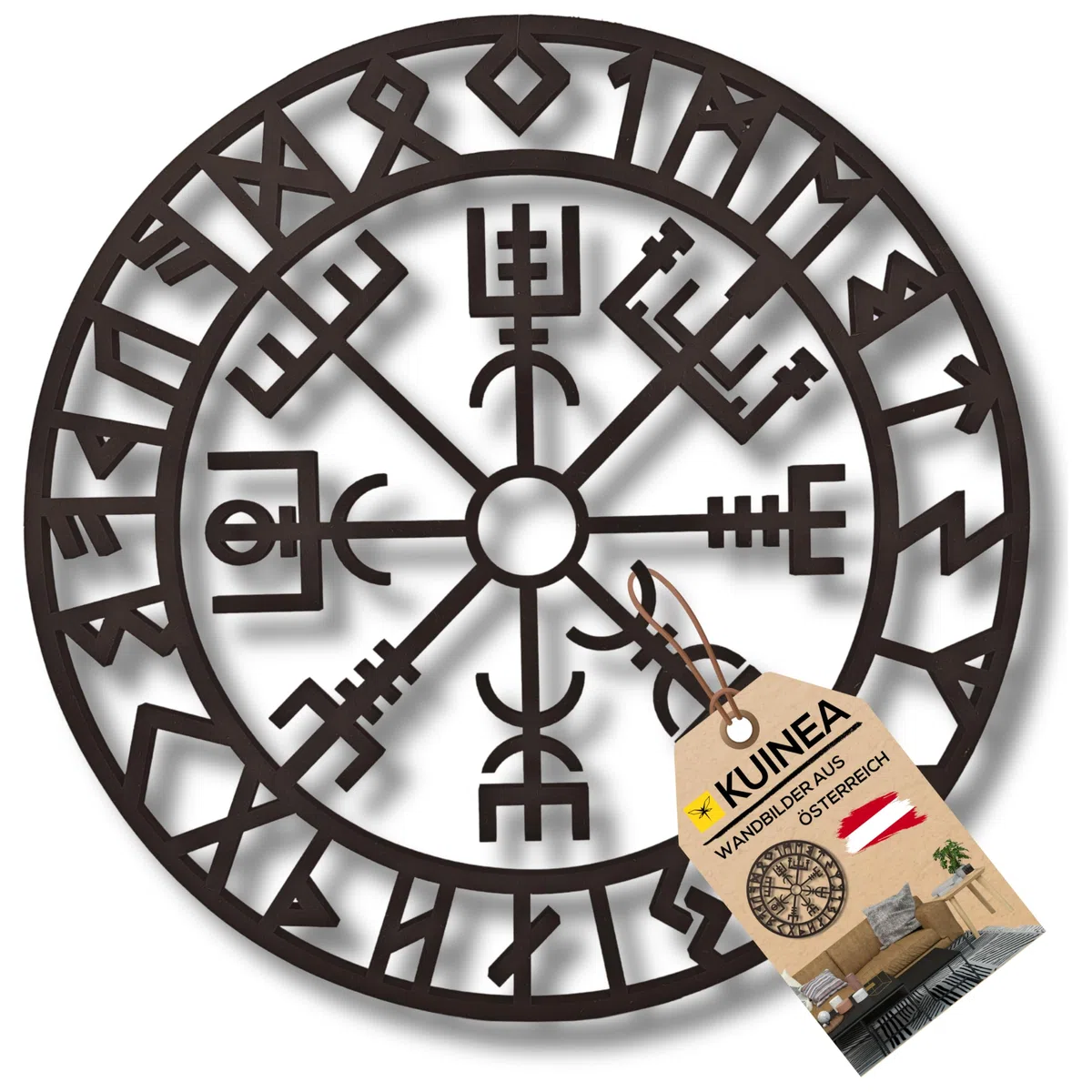 KUINEA Wikinger Kompass Wand Ø 42cm Anthrazit Vegvisir Mittelalter Deko