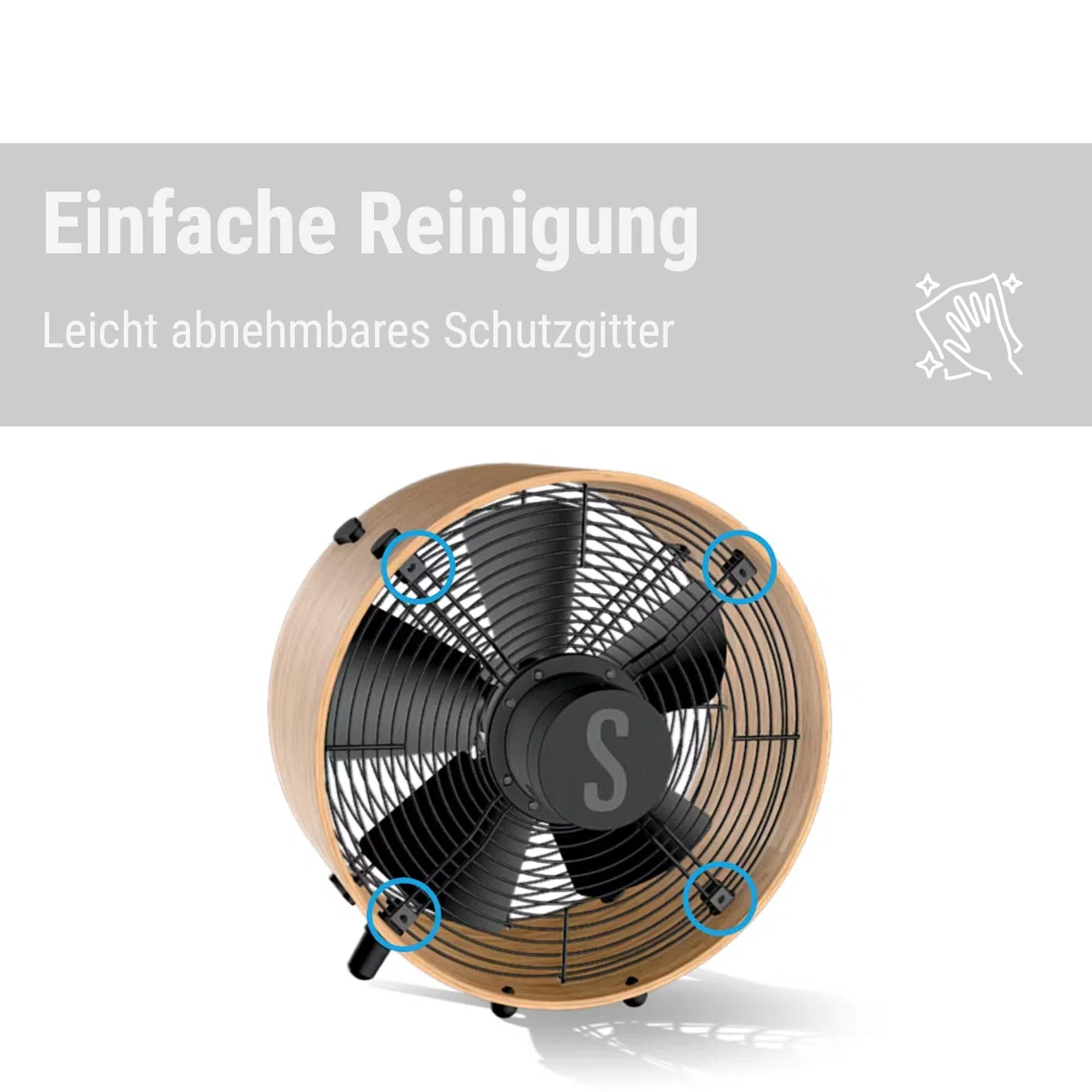 Stadler Form Ventilator Otto, aus Bambus, mit 8 Geschwindigkeiten, ideal im Sommer und fürs Schlafzimmer, Wohnzimmer und Büro geeignet, einfache Reinigung, bis 22 Watt