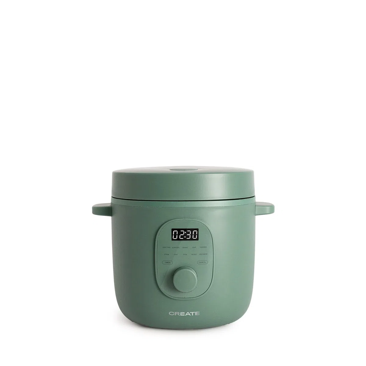CREATE/RICE COOKER/Multifunktioneller Elektrischer Reiskocher 1.2L Salbeigrün/Programmierbar bis zu 24h, mit Dämpfeinsatz, bereitet Kuchen, Aufläufe oder Suppen zu, Warmhaltefunktion, 300W