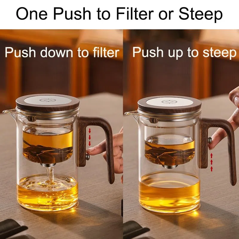 Enchanti Tea Pot, Magic Teapot mit Infuser, Wassertrennung, Borosilicate-Glas, SUS304 Edelstahl, 600 ML, Klar