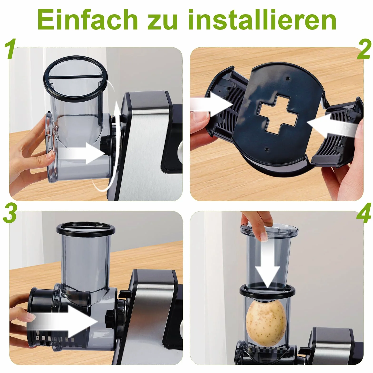 Elektrische Käsereibe für Blockkäse, elektrischer Käsereiber mit 7 Edelstahlklingen zum Schneiden, Raspeln und Zerkleinern von Gemüse, Obst und Nüssen, One-Touch-Bedienung
