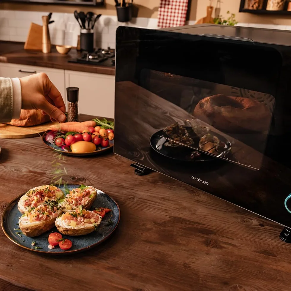 Cecotec Elektrischer Tischdampfbackofen 40L Bake&Steam 4000 Combi Gyro Advance. 2400W, Dampf, Konvektion und Heißluftfritteuse, 8 Funktionen, Drehspieß und 1,4L Tank