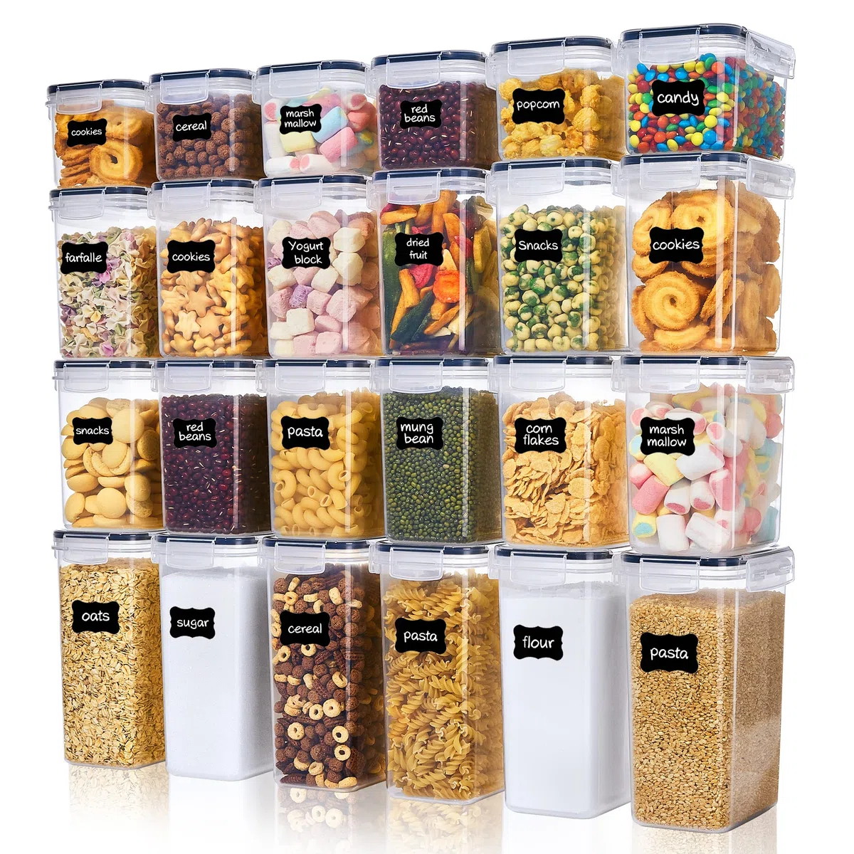 Vtopmart Vorratsdosen mit Deckel Luftdicht, Set mit 24 Vorratsbehälter, BPA-frei, Küchen Aufbewahrungsboxen für Mehl, Zucker, Körner, Mit Schreibstift und Etikett