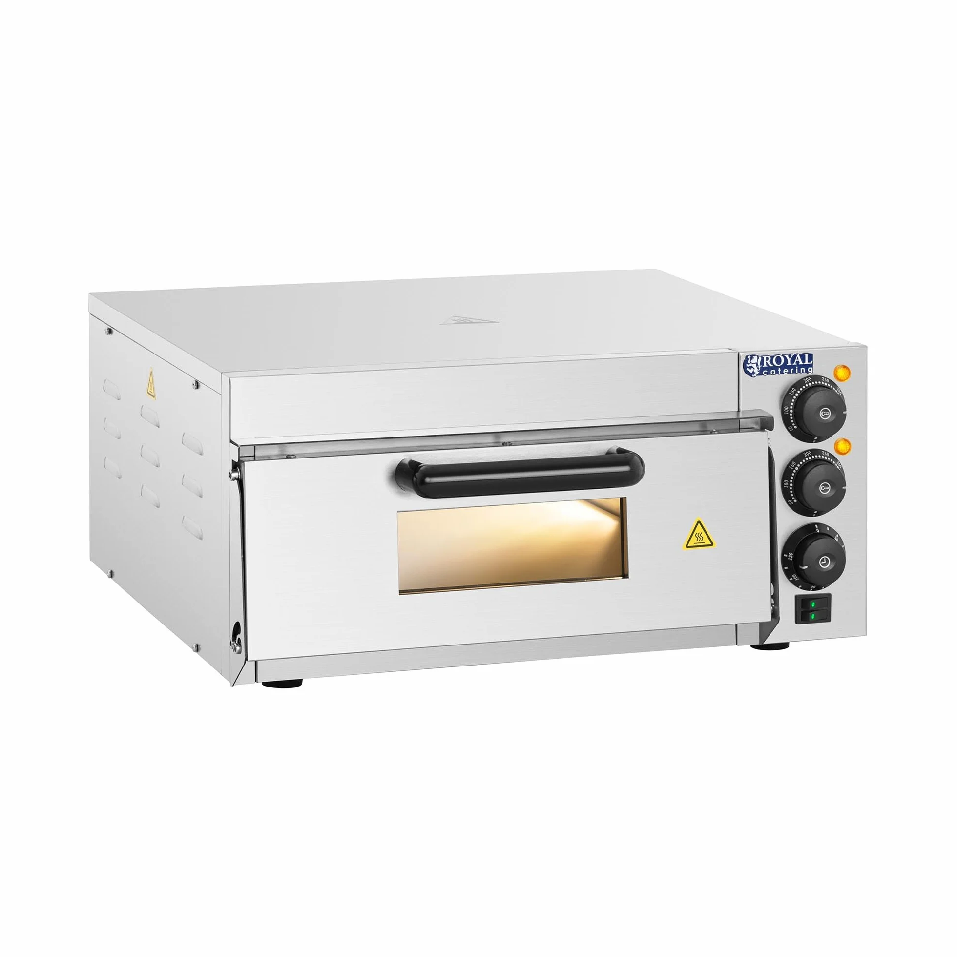 Royal Catering RCPO-2000-1PE Pizzaofen elektrisch 2000W 1 Kammer Pizzabackofen Pizza Ofen Schamotte Schamotteboden