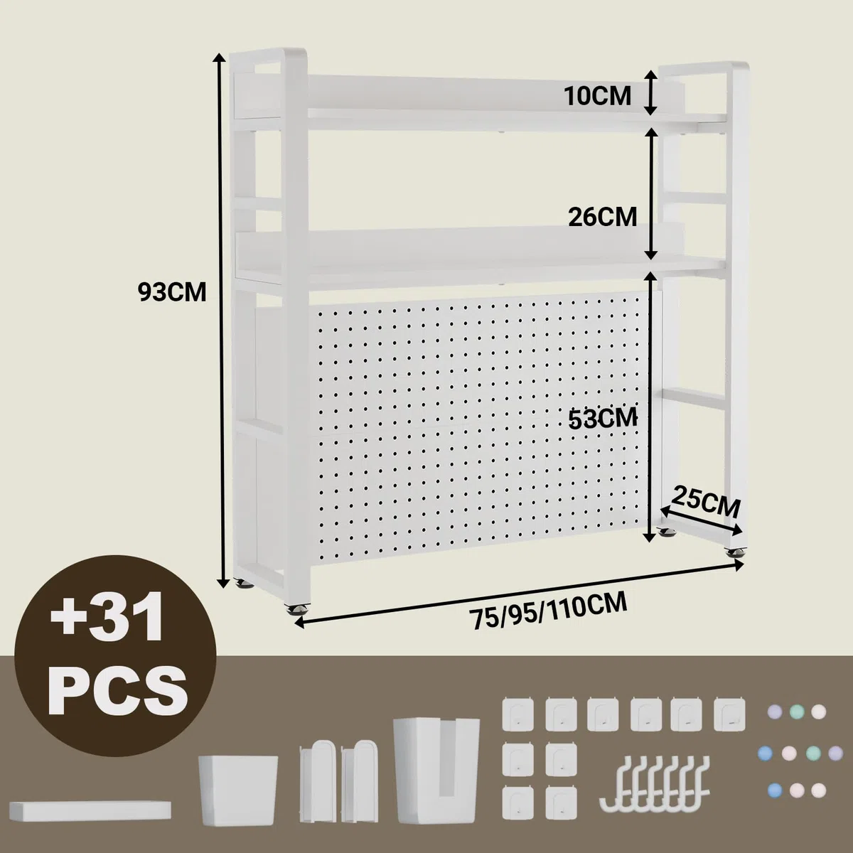 2-Ebene Schreibtisch Regal mit versteckten Schrauben Design, weiß 110CM, Desktop Organizer mit Festplatte