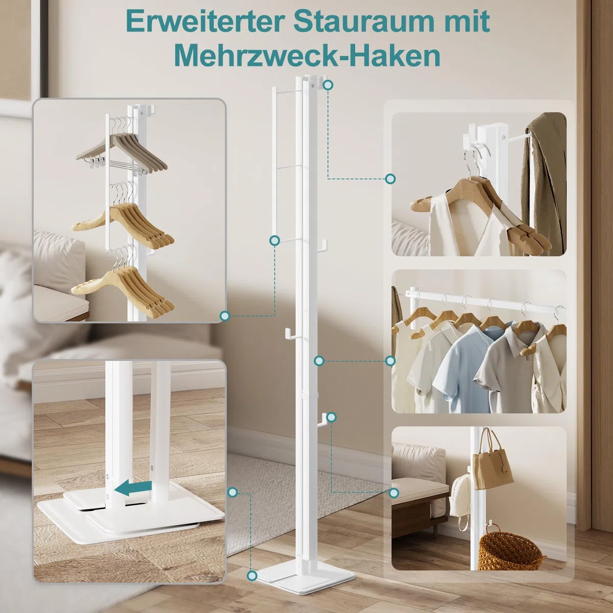 JAUREE Faltbarer Wäscheständer für innen/außen, platzsparend freistehender kompakter Standtrockner, Wäschestange für Bettlaken, Trockenständer, weiß