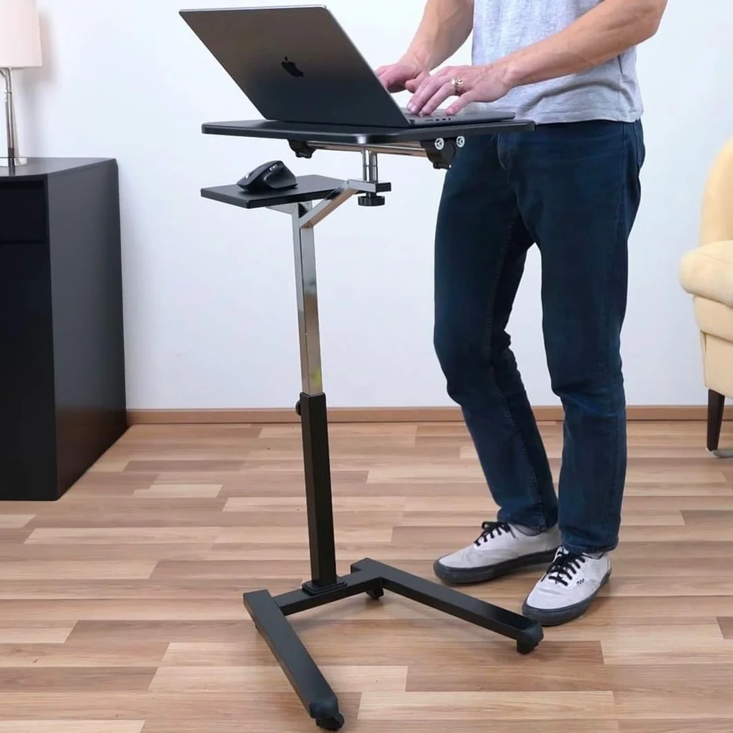 Tatkraft Joy Laptoptisch Höhenverstellbar, Verstellbar, mit Rollen, und Mausablage, Laptoptisch für Bett, Sofa, Stehpult, MDF-Holz, Stahl, Schwarz