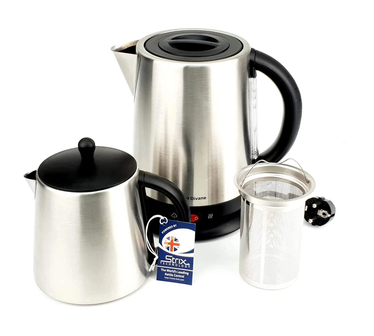 Elektronik Teemaschine DIVANE (schwarz) mit autom. Abschaltung & Warmhaltefunktion/ 2200 & 150 Watt/robuste sparsame Technik/Duales-Heizsystem/Überhitzungsschutz/Edelstahl/ 1 & 1,7 Liter