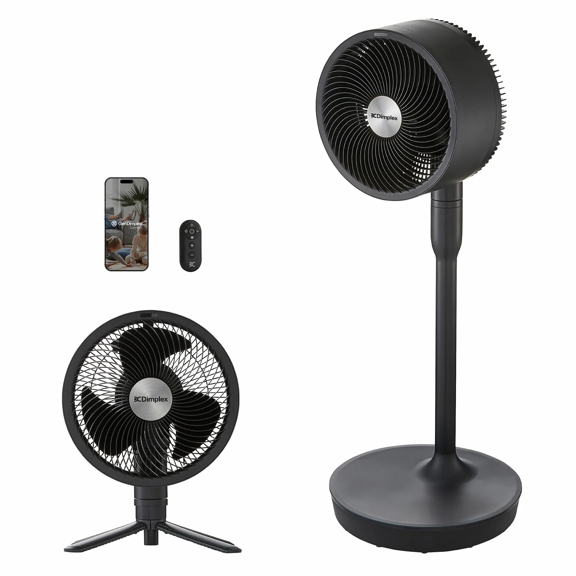 Dimplex DUOCOOL Smart 2-in-1 Akkuventilator Kabellos, Stand- & Tischventilator, 45 Std. Akku, 5 Geschwindigkeiten+Turbo, 20m Reichweite, Leiser Ventilator(36dB), App, Google Home & Alexa, Fernbedienung