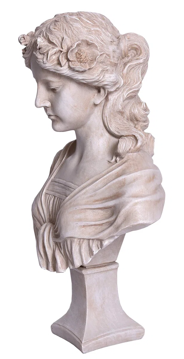 PALAZZO INT JUGENDSTIL BÜSTE „Madame Camille“ – Romantische Mädchenfigur im Shabby Chic Antik Look Polystein Skulptur 58 cm Französischer Stil Jugendstil Statue Deko für Haus Wintergarten & Garten