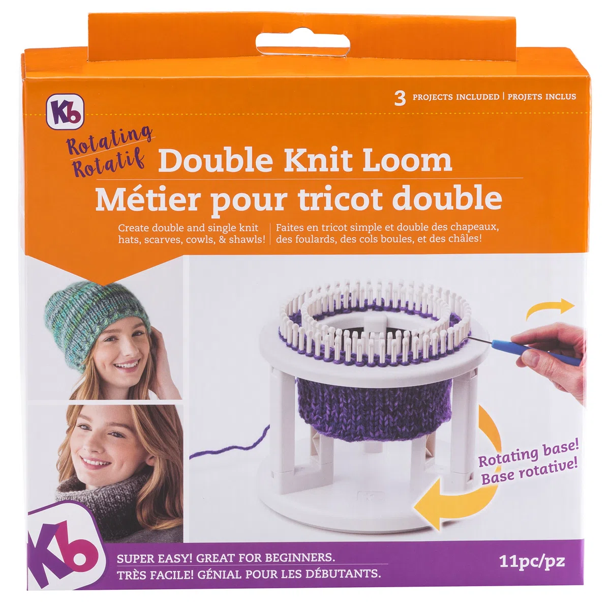Authentic Knitting Board Drehbarer Doppelwebstuhl, gebrochenes Weiß