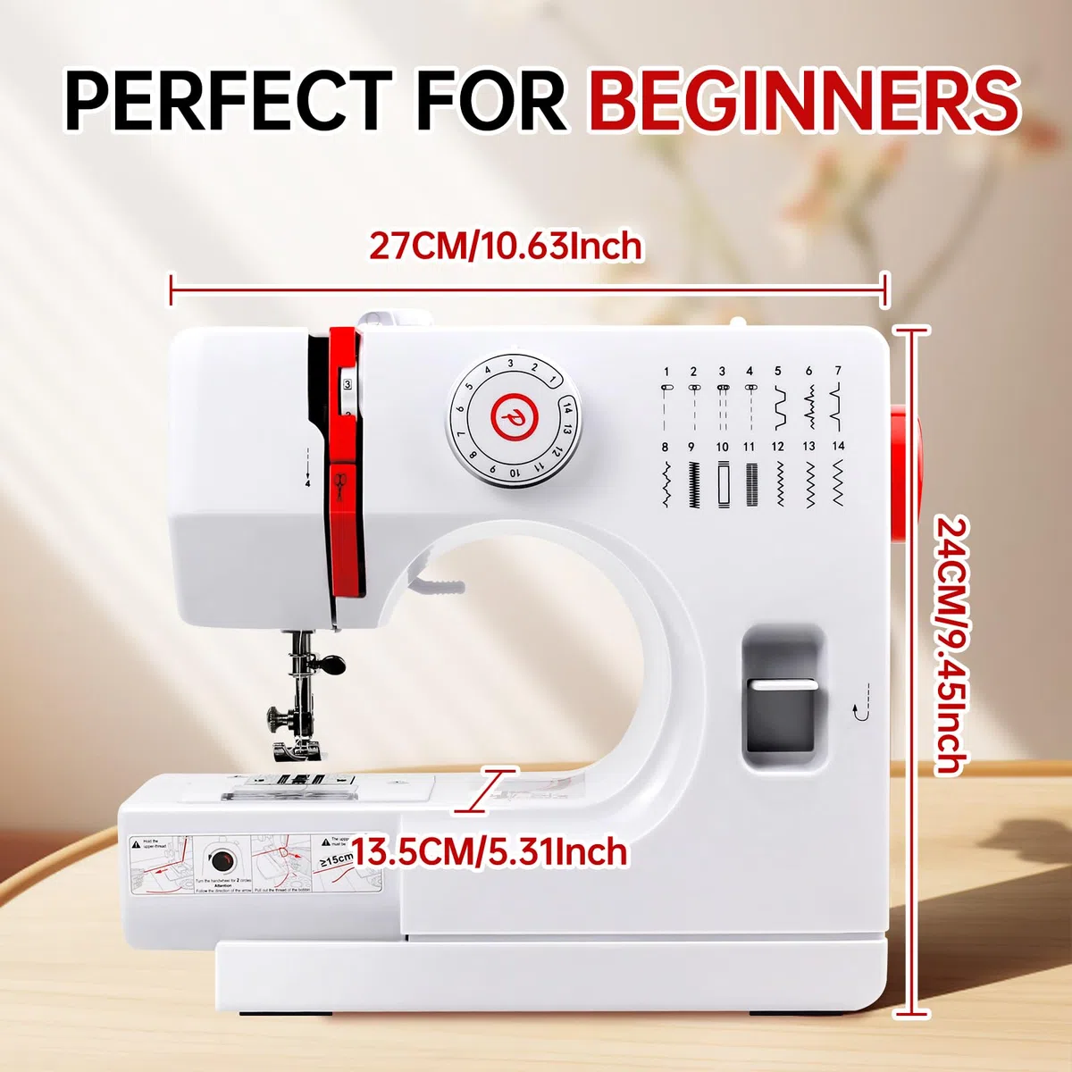 Nähmaschine für Anfänger, 14 Stichprogrammen Kleine Nähmaschinen Kinder, Mini Sewing Machine Tragbare Elektrische Nähmaschine mit Fußpedal & Nähset & LED-Licht