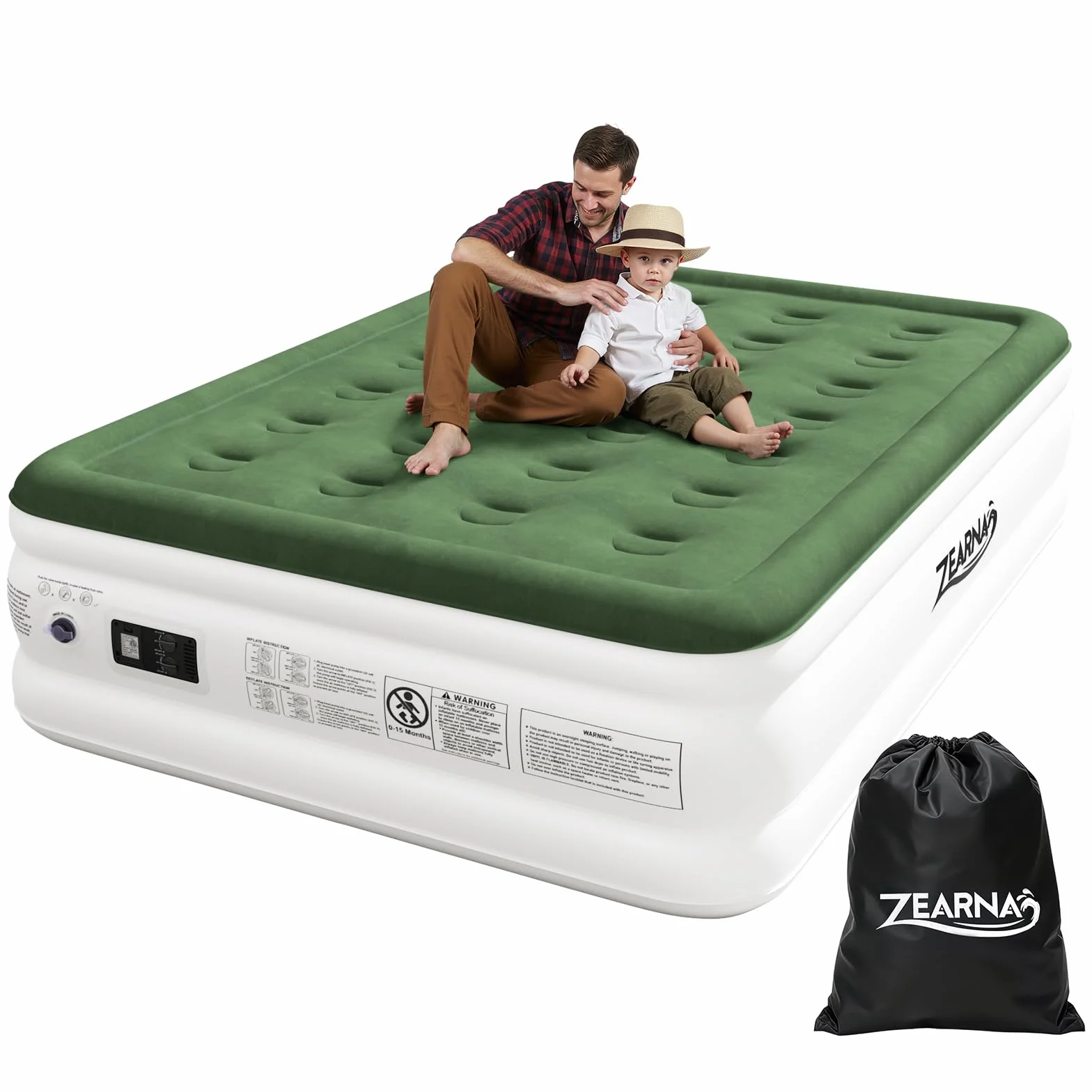 Zearna Luftbett 2 Personen, 191x137x46cm Luftmatratze Selbstaufblasend, Aufblasbare Matratze mit integrierter Elektropumpe, Praktisches Gästebett für Camping, Reise und Heimgebrauch