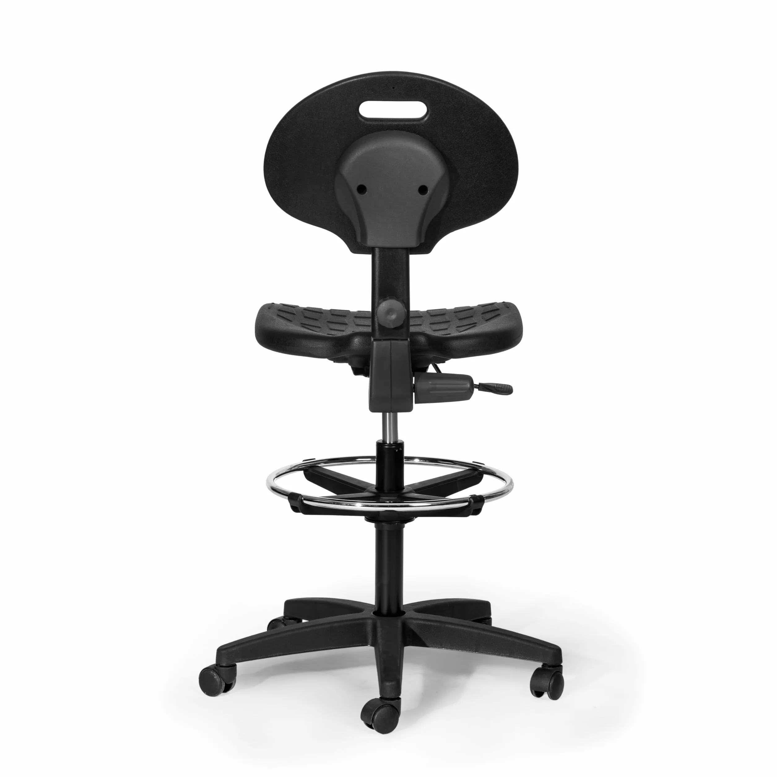 Topsit IND102 Arbeitsstuhl aus Polyurethan, ergonomischer Bürohocker, Werkstattstuhl, höhenverstellbar und mit Verstellbarer Rückenlehne, leicht zu reinigen, Stabiler Stuhl mit verstellbarem Fußring.