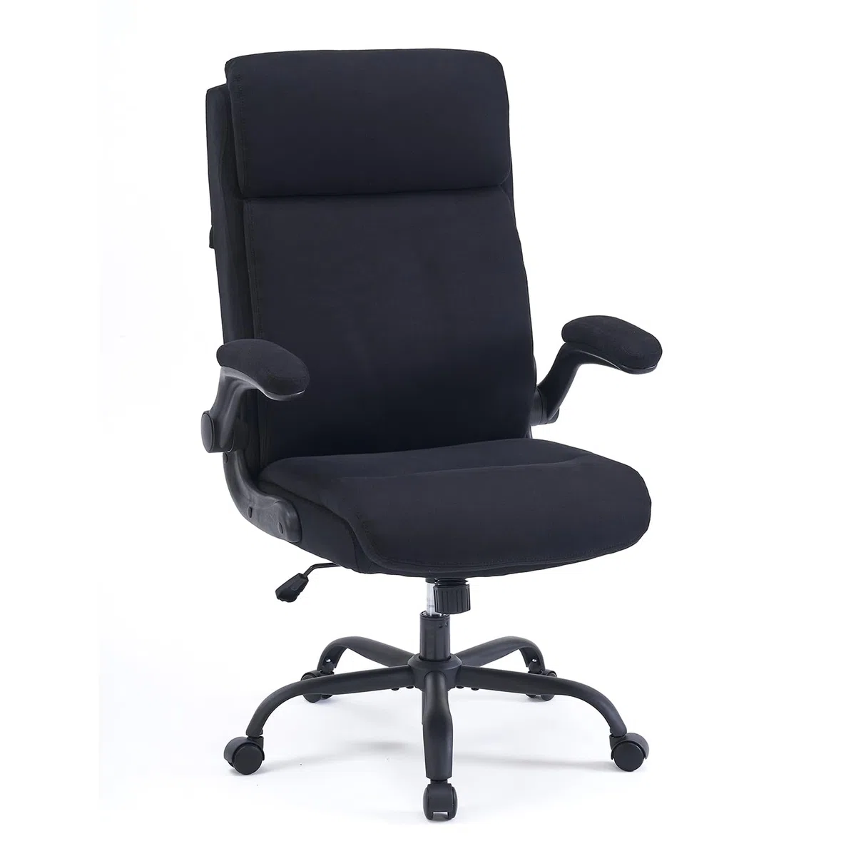 CASTLOVE Ergonomischer Bürostuhl - Schreibtischstuhl mit Rückenlehne - Hochklappbare Armlehne - Hohe Rückenlehne - Höhenverstellbar - Wippfunktion (Bürostuhl Stoff Schwarz Max. 150 kg)
