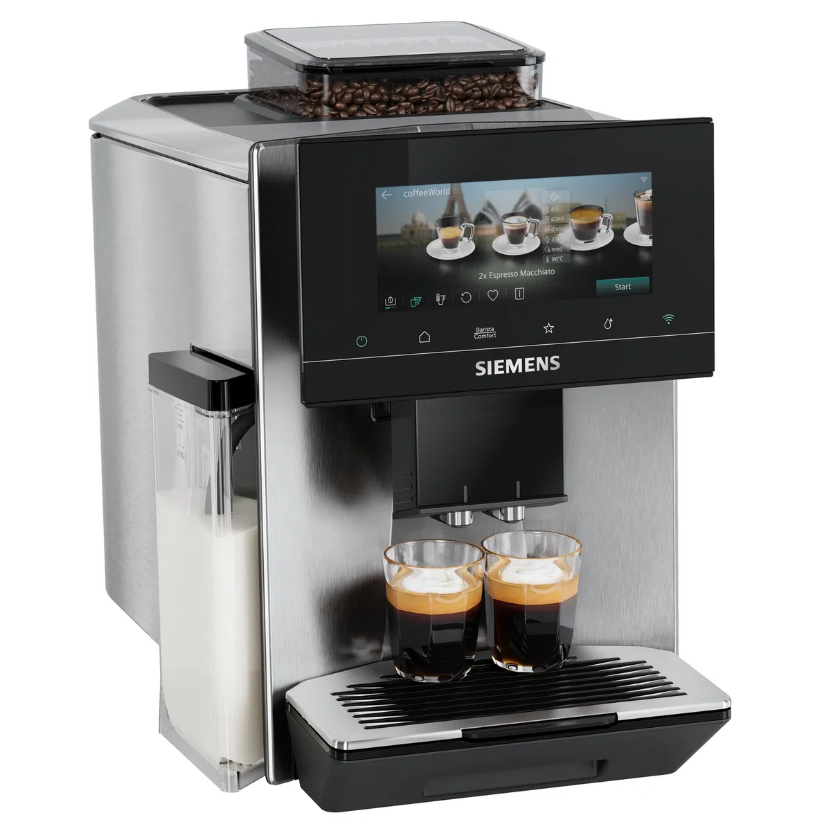 Siemens Kaffeevollautomat EQ900 iAroma, personalisierbare Einstellungen, präzises Mahlwerk, großes, intuitives Full-Touch-Display, Silber, TQ923E03