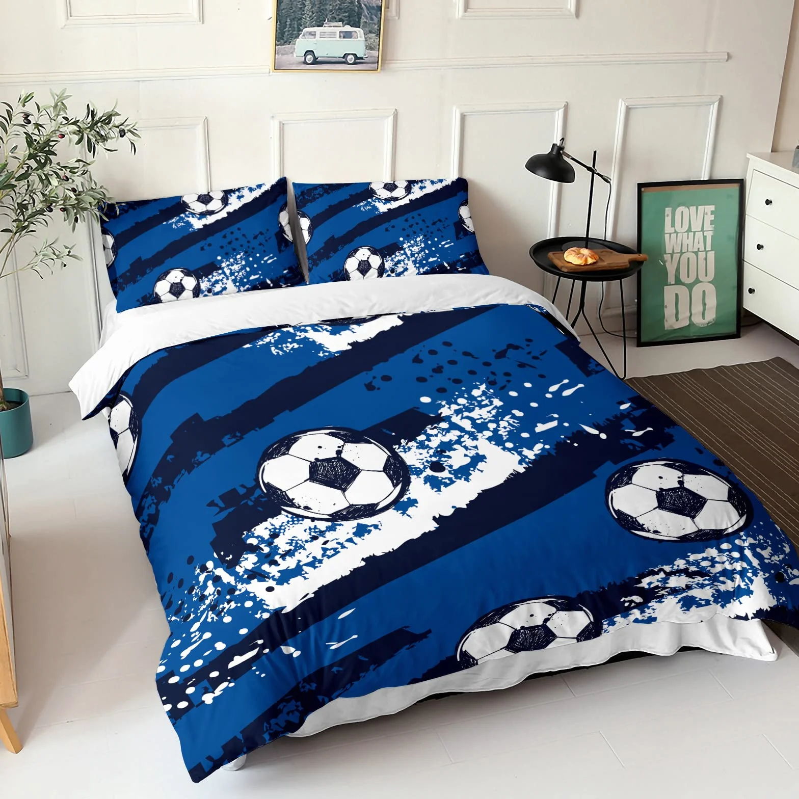HOSIMA Fußball Bettwäsche 155x220cm für Kinder, Jungen Teenager Sport Bettbezug-Set für Einzelbett, Moderne Bedruckte Bettbezüge mit Reißverschluss und 80x80cm Kissenbezug