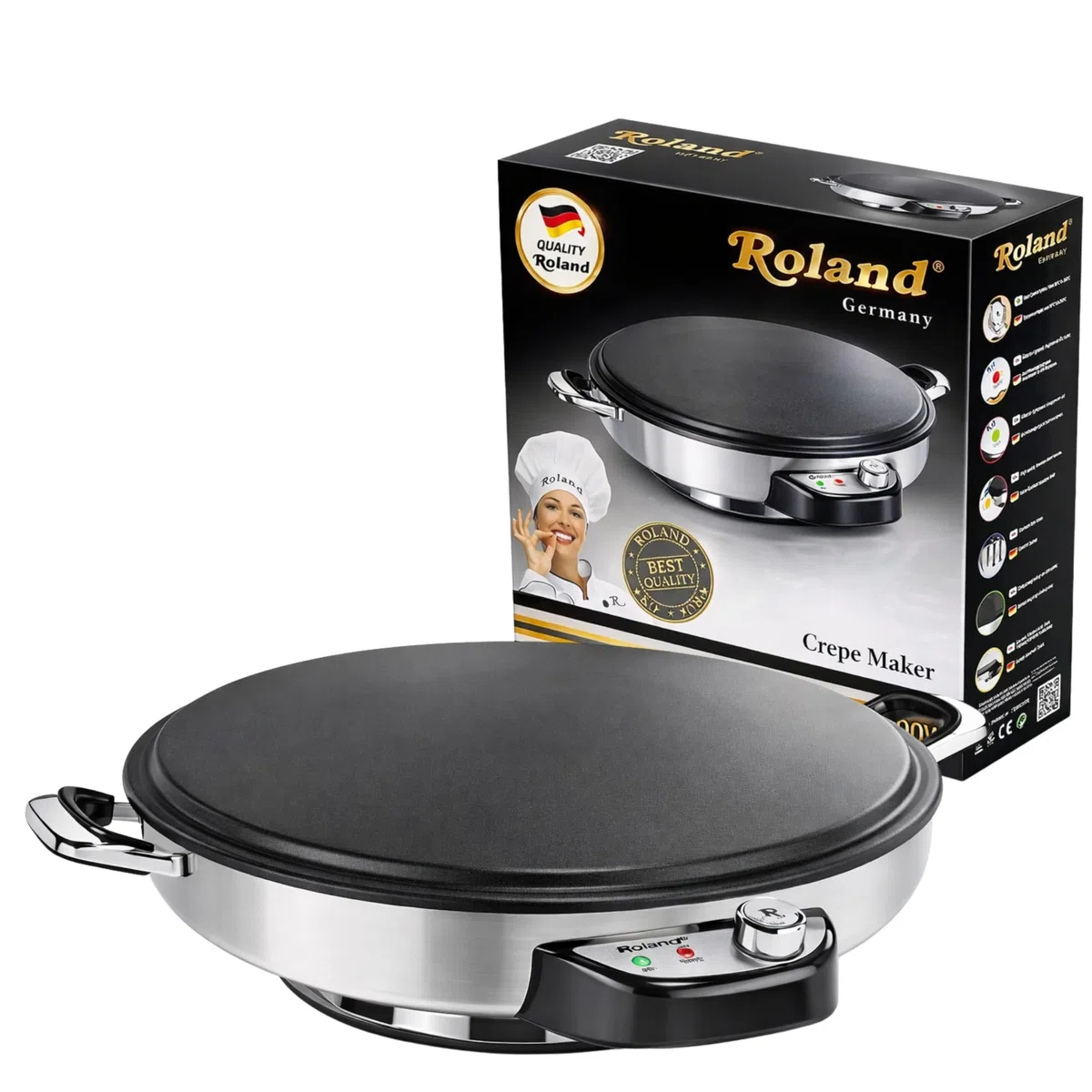 Fladenbäcker 50cm – Elektrischer Pfannkuchen Yufka Katmer Gerät – 2300W, beschichtet, Temperaturregler, Edelstahl, 17474