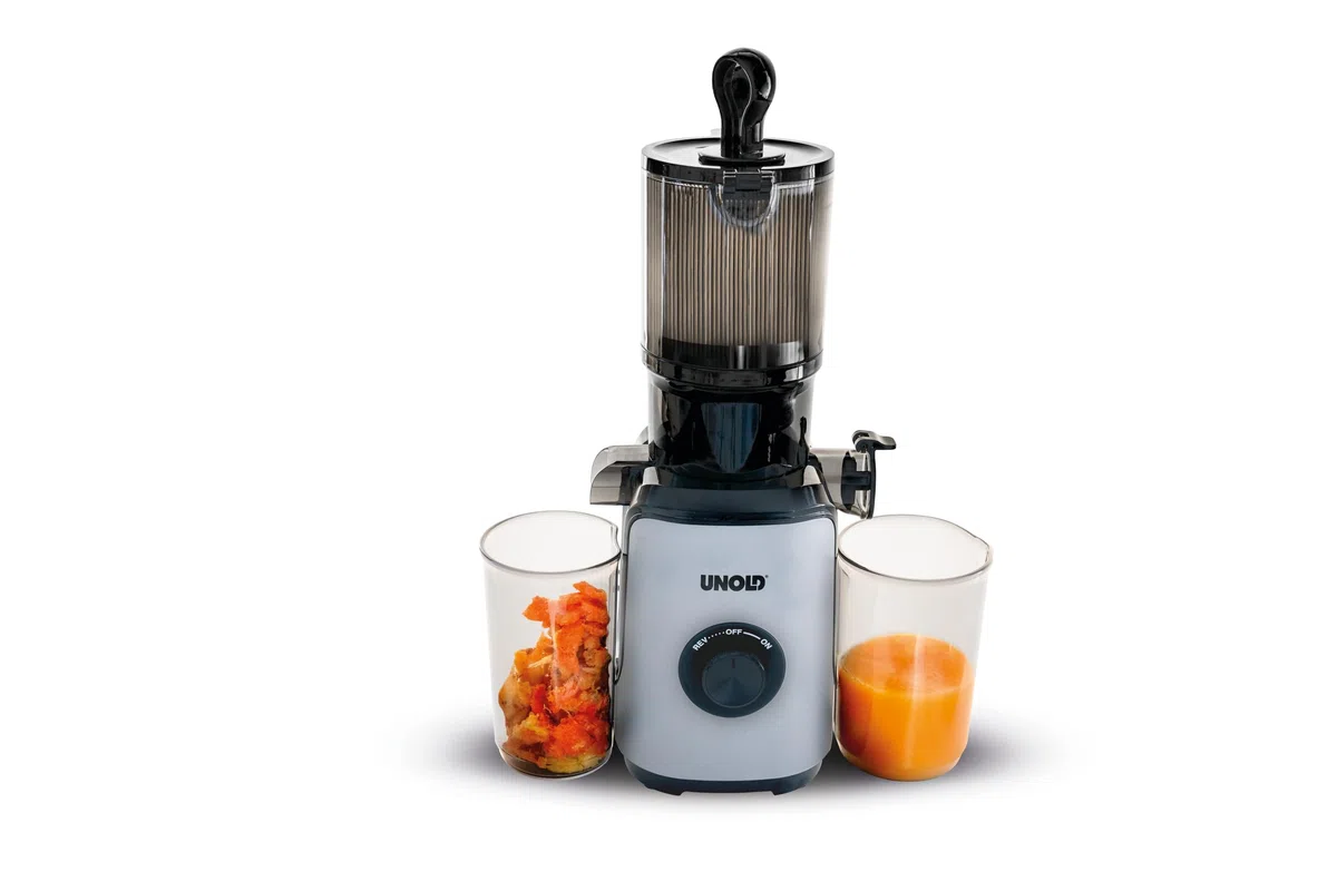 Unold 78275 Slow Juicer Sam, Entsafter mit großem Einfüllschacht und 300W Motor für Obst, Gemüse, Smoothies und Sorbets, mit 110 mm Einfüllöffnung, Leicht zu Reinigen, 800ml Fassungsvermögen