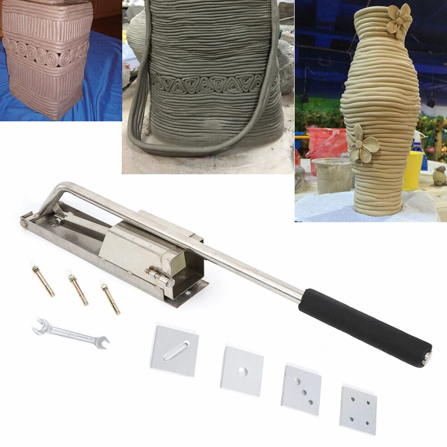 Edelstahl-Ton-Extruder, An Der Wand Montierter Zuckerpasten-Extruder-Bastelschneider, Mit 4 Modulen, Polymer-Ton-Ausstecher, Für Töpferform-Keramik-Weichton-Extrusionsschlamm-Werkzeugmaschine