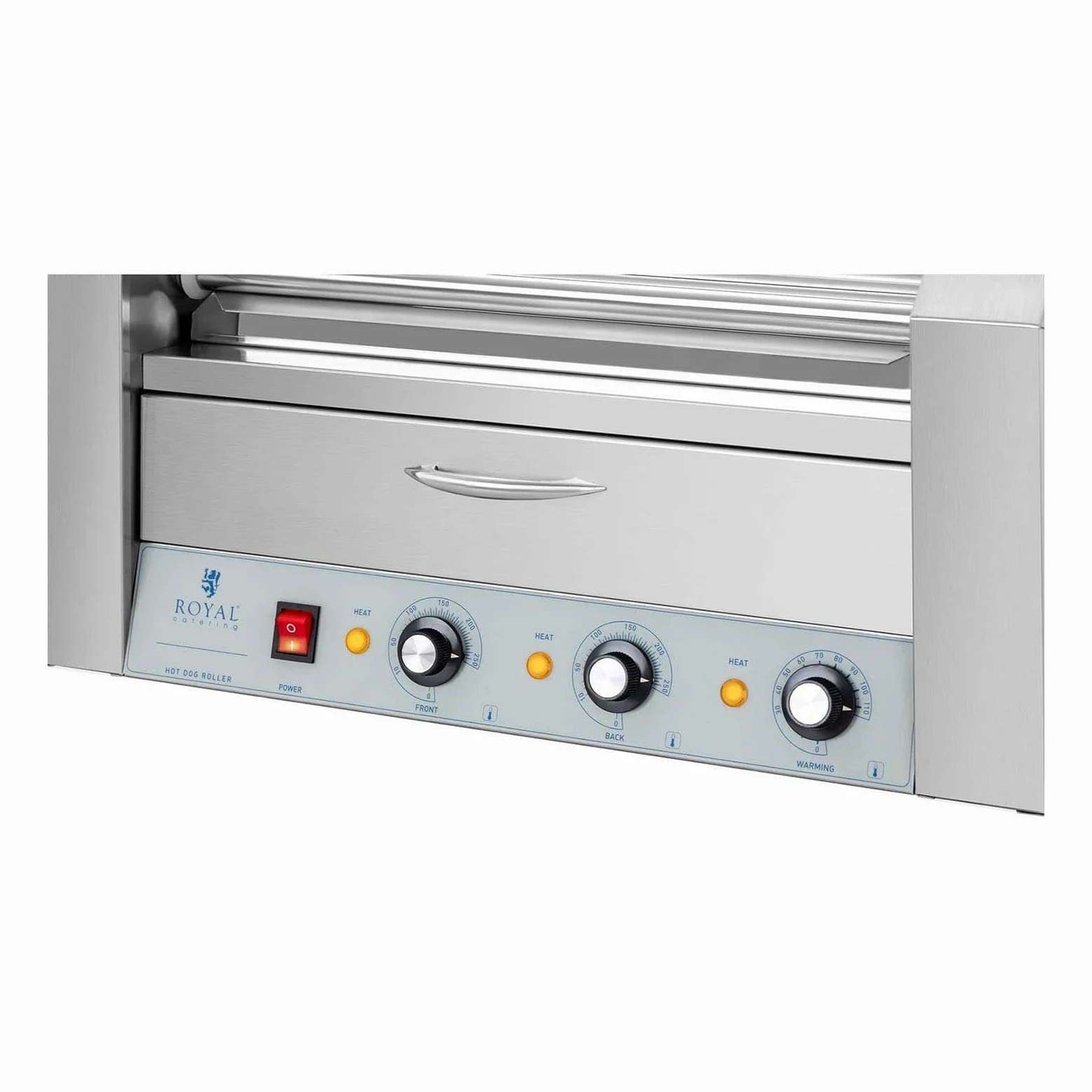 Royal Catering RC-RG7DC Hot Dog Grill 2 Zonen Edelstahl Rollengrill Würstchengrill 7 Rollen 1.500 W