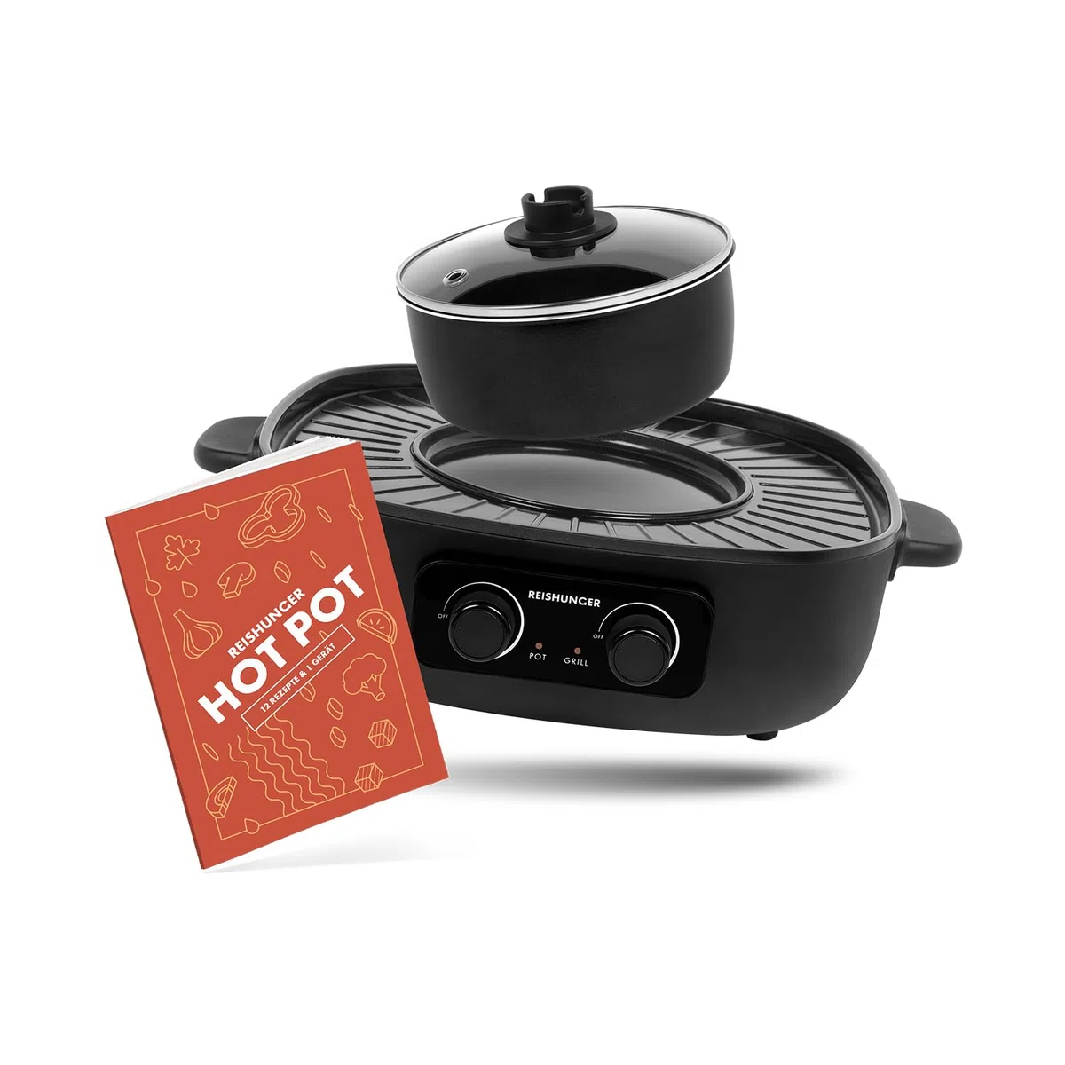 REISHUNGER Elektrischer Hot Pot mit Grillfunktion – für 2-4 Personen – 2 Liter Füllvolumen – Hot Pot mit Deckel – für Korean BBQ