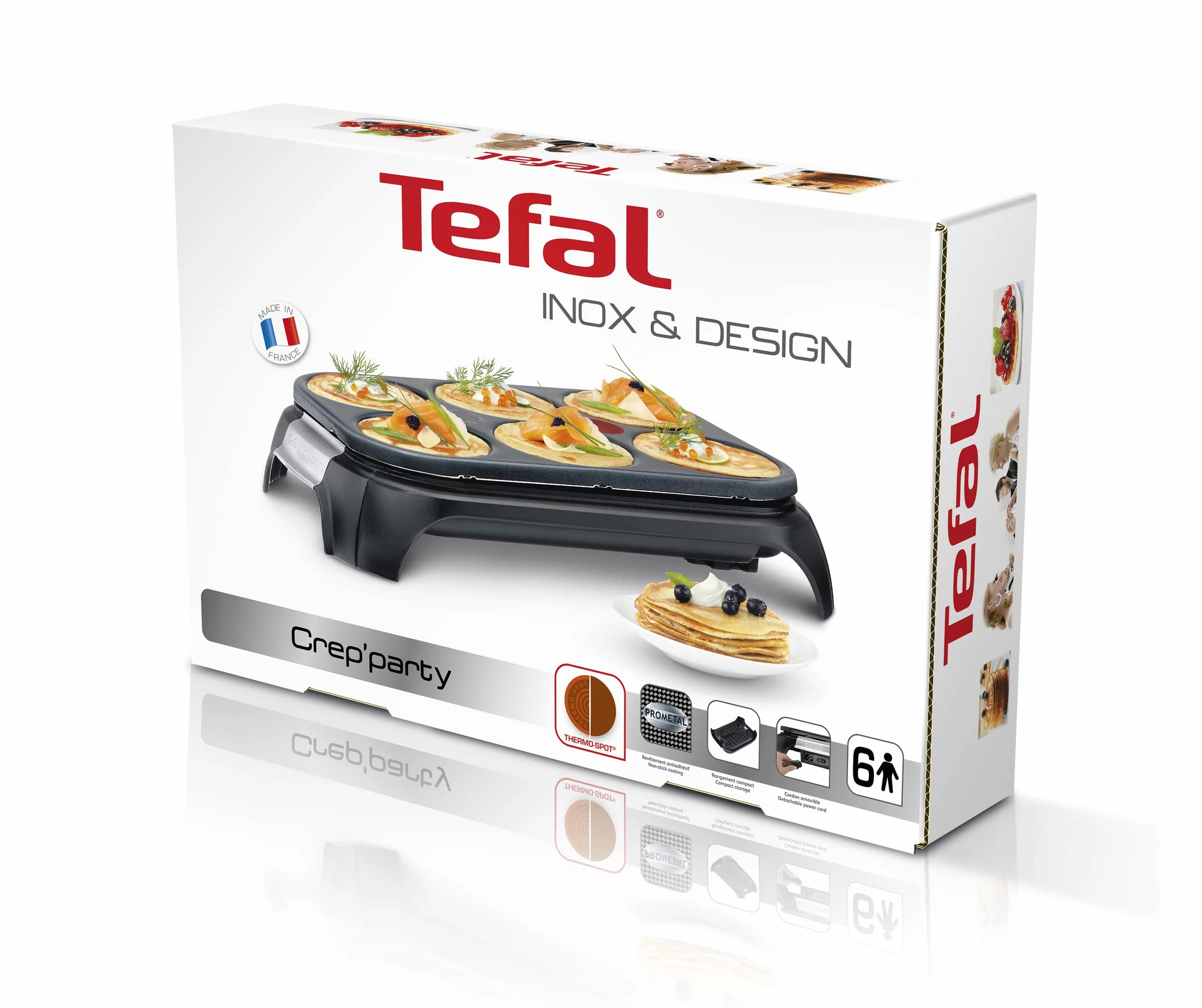 Tefal Crep Party Edelstahl & Design PY558813 - Pfannkuchen- und Antihaftbeschichtung aus Edelstahl mit einer Kapazität für 6 Pfannkuchen, Pfannkuchen oder Pfannkuch, Schwarz / Edelstahl