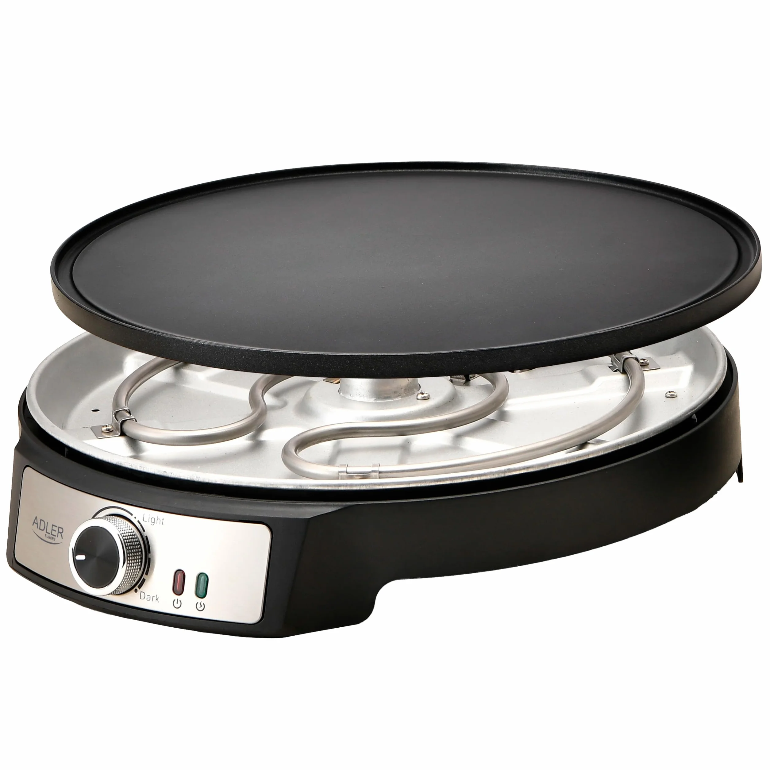 Adler Crêpe Maker [Ø 30cm] elektrisch mit Teigverteiler & Wender | Pfannkuchen Maker Platte mit Antihaftbeschichtung + stufenloser Temperaturregelung | 1600W Pancake Maker mit Edelstahlgehäuse