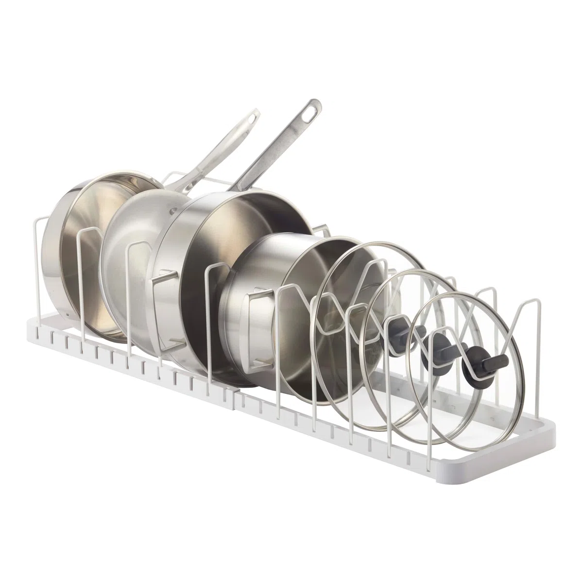 YAMAZAKI 3840 TOWER Extendable Lid & Pan Holder, white, ABS Resin/Steel, 4582 x 20 x 17.5 cm