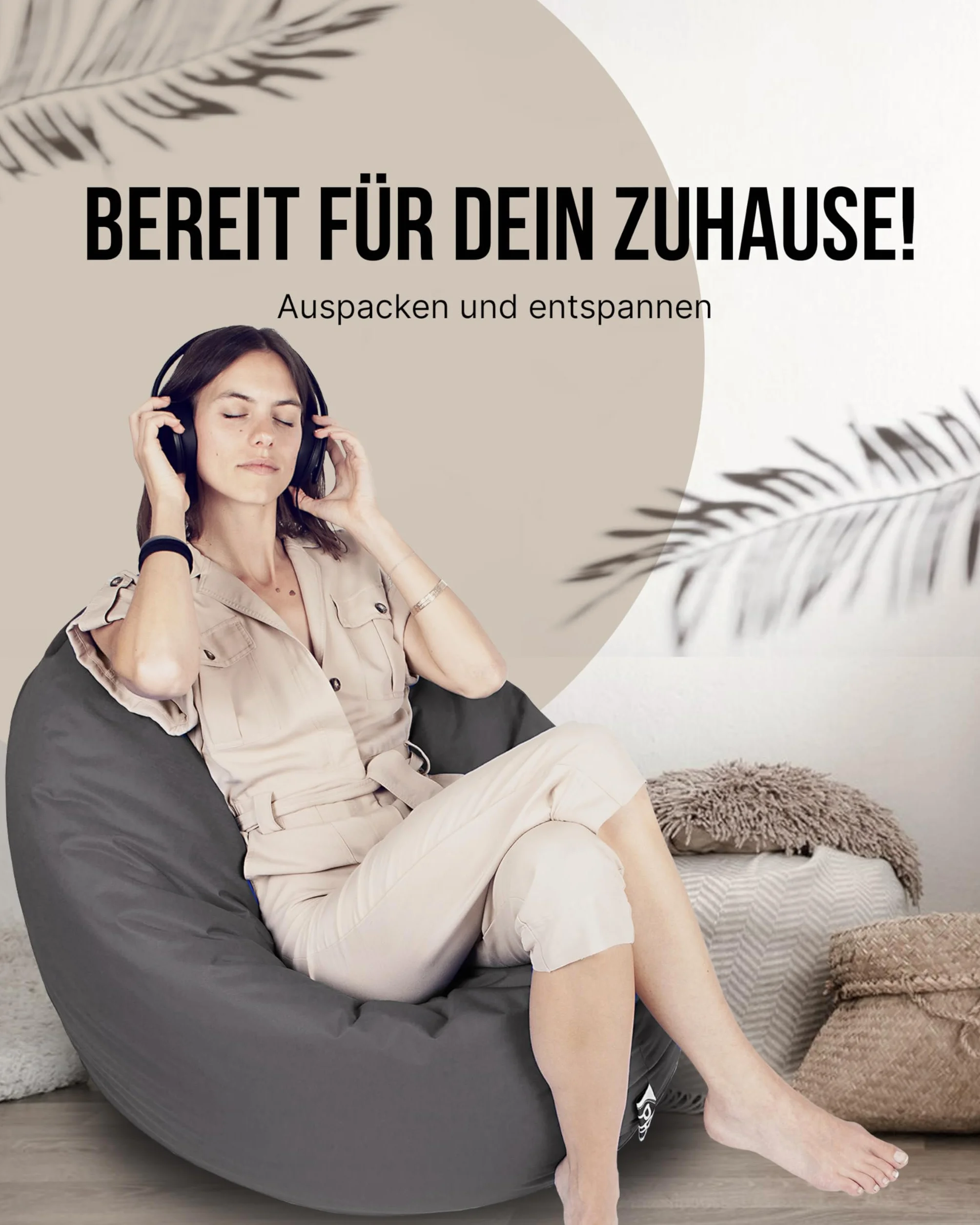 PATCH HOME 2 in 1 Funktion Sitzsack Sessel Bean Bag Sitzsäcke Gaming mit Reißverschluss bereits befüllt - Ø 125cm -Anthrazit