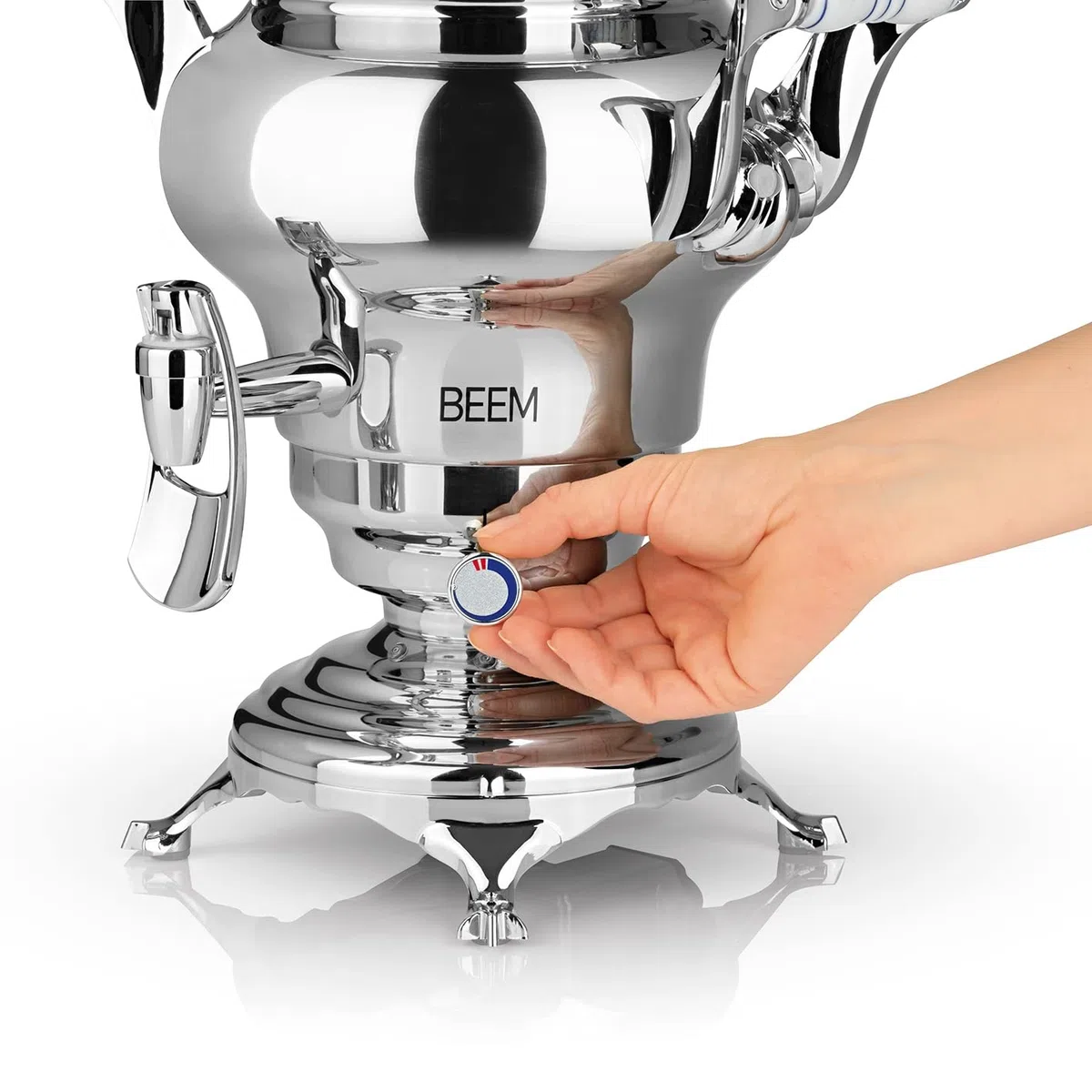 BEEM ODESSA + Samowar - 3 l | Edelstahl | Türkischer Teekocher elektrisch | 1800 W| 1 l Edelstahl-Teekanne mit Sieb | 3 l Wasserkocher | NEU: Dispenser mit Einhand-Bedienung