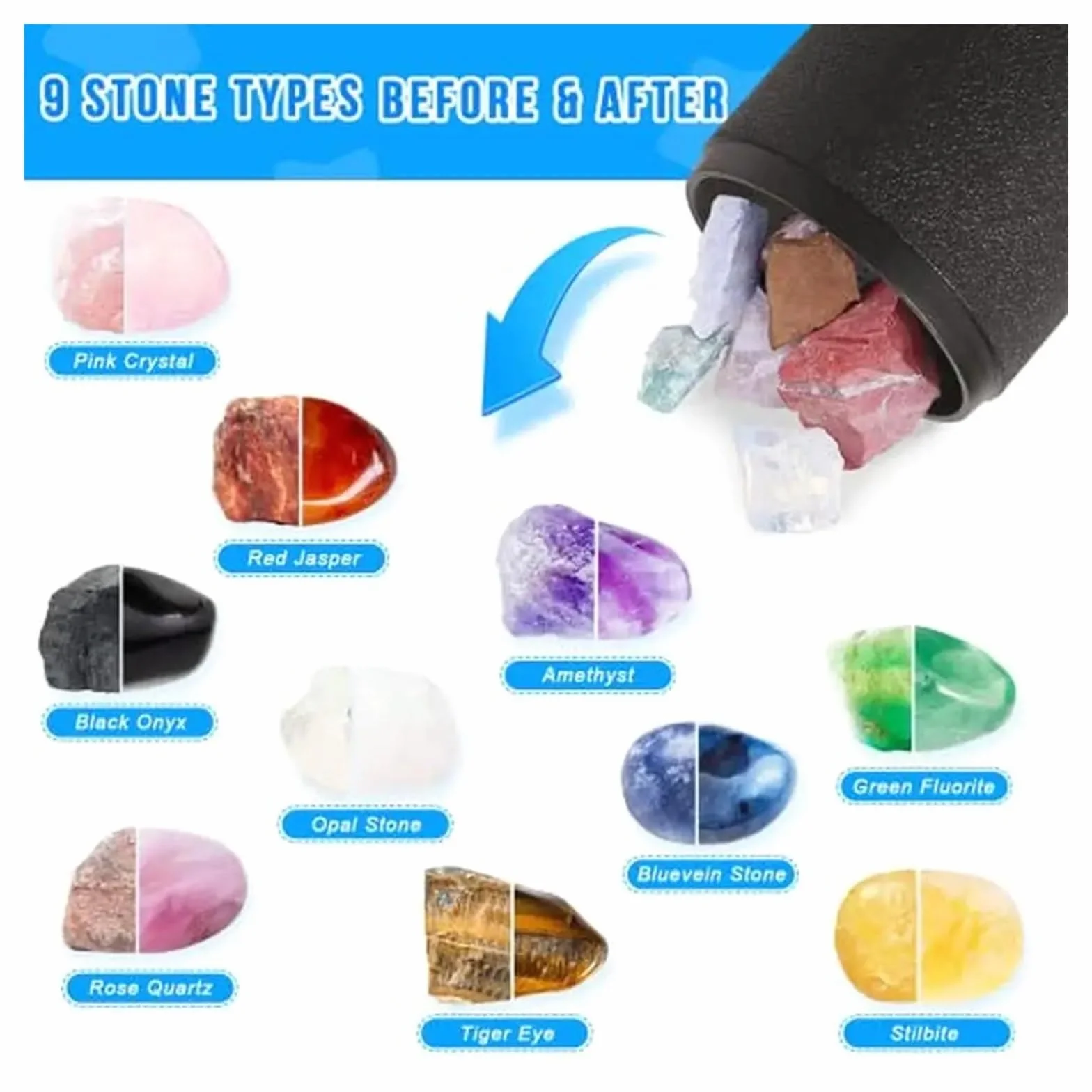 Rock Tumbler Kit 1,4 kg, Barrel Easy Rock Polishing All Ages Leak Proof Rubber Barrel Quiet Operation DIY Stone Making Kit with Jewelry Polishing Finishing Machine
