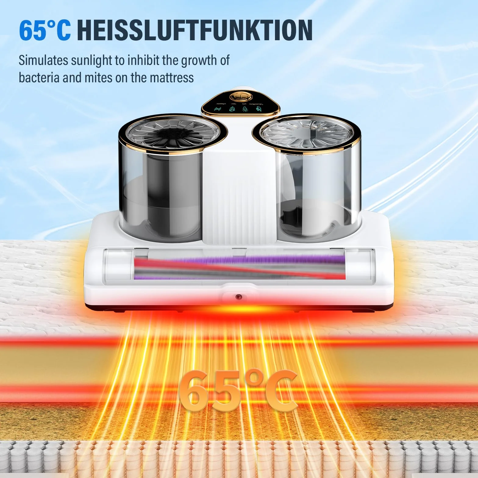Milbensauger für Matratzen,Milbensauger mit UV-Licht 16KPA Absaugung 500W Milbenstaubsauger mit Ultraschall und Heißluftfunktion Matratzensauger Entfernt 99,9 % Bakterien Allergene und Staub-Milben