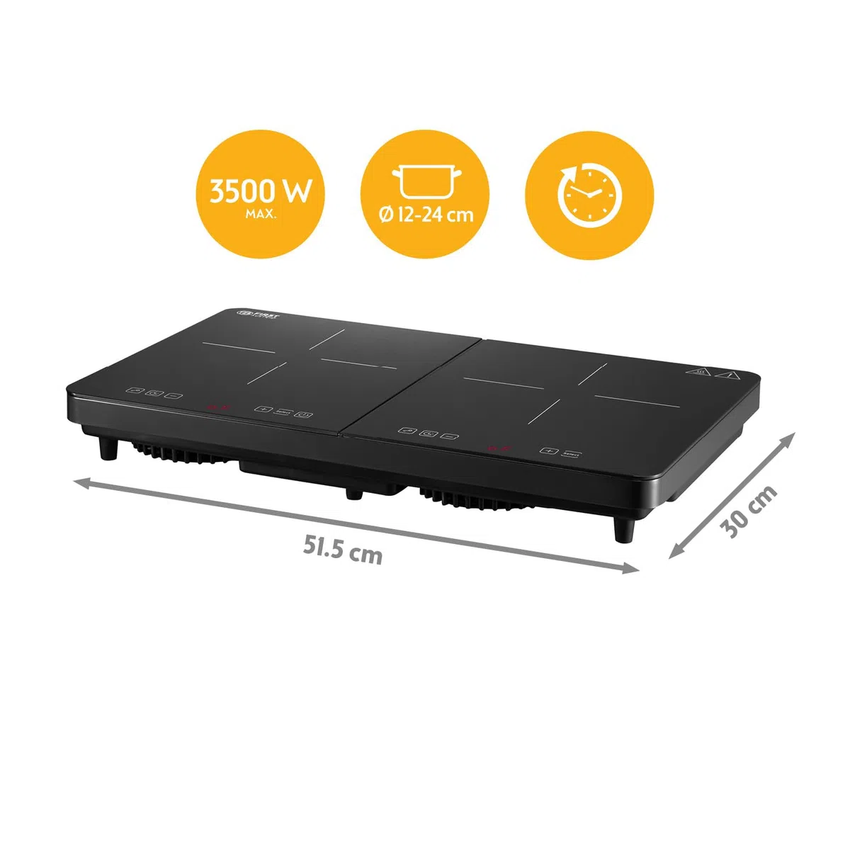 TZS First Austria - Induktionskochplatte doppelt - 3500W - 2er Glaskeramik-Herdplatte - 10 Leistungsstufen, Timer, Kindersicherung, LED-Display, Touch-Bedienung, Überhitzungsschutz - Camping, mobil