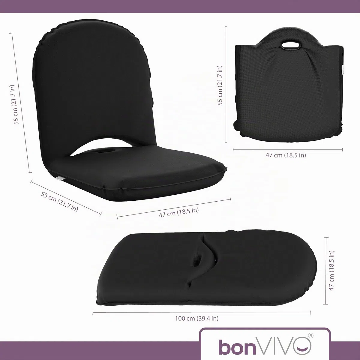 bonVIVO Easy Smart Bodenkissen – japanischer Stuhl, faltbar und tragbar – Bodenstuhl für Meditation, Lesen und Yoga, mit wasserdichtem Bezug