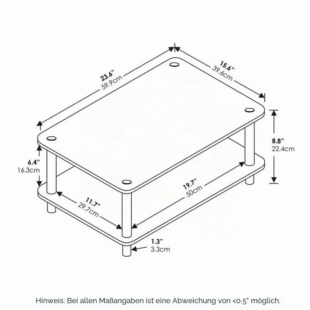 Furinno Just 2-Tier No Tools Fernsehstand, TV-Ständer, Couchtisch, Weiß, 59.9 (Breite) x 22.4 (Höhe) x 39.6 (Tiefe) cm