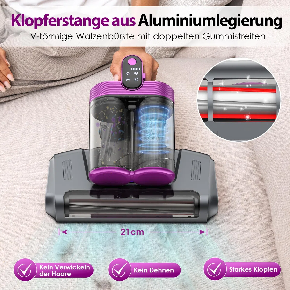 Linkifly MT1 Kabelloser Milbensauger für Matratzen, 18 kPa Matratzenreiniger mit 253,7 nm UV-C Licht, Milbenstaubsauger mit USB-C Ladefunktion, Handstaubsauger für Matratzen, Betten und Sofa