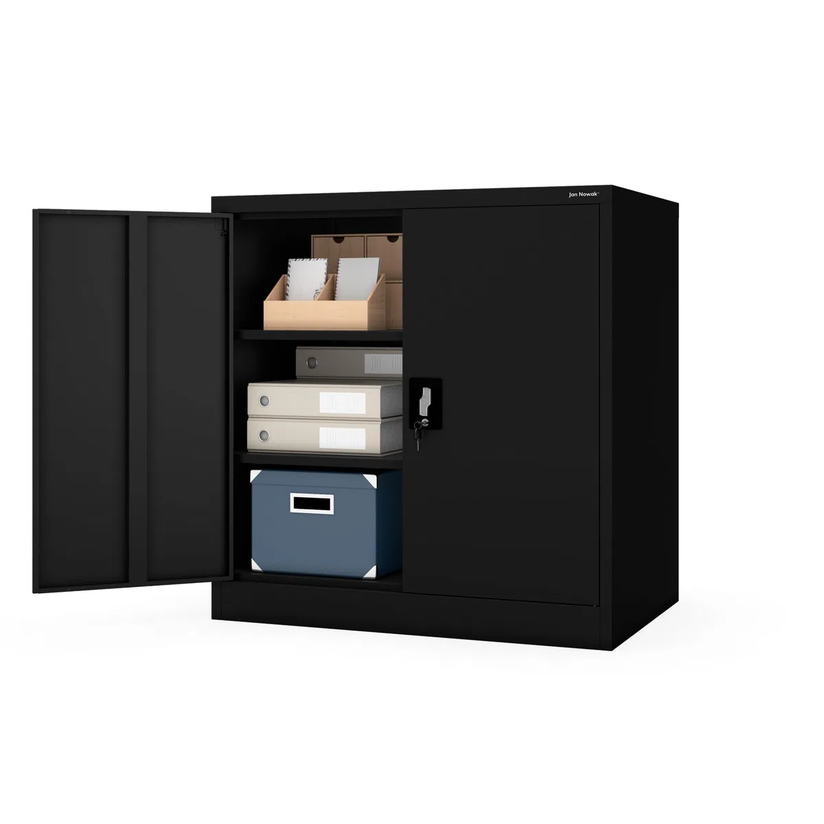 Jan Nowak Metallschrank abschließbar Büroschrank Werkstattschrank Dokumentenschrank Ordnerschrank kompakt aus Stahl 93 x 90 x 60 cm mit verstellbaren Regalböden, Aktenschrank