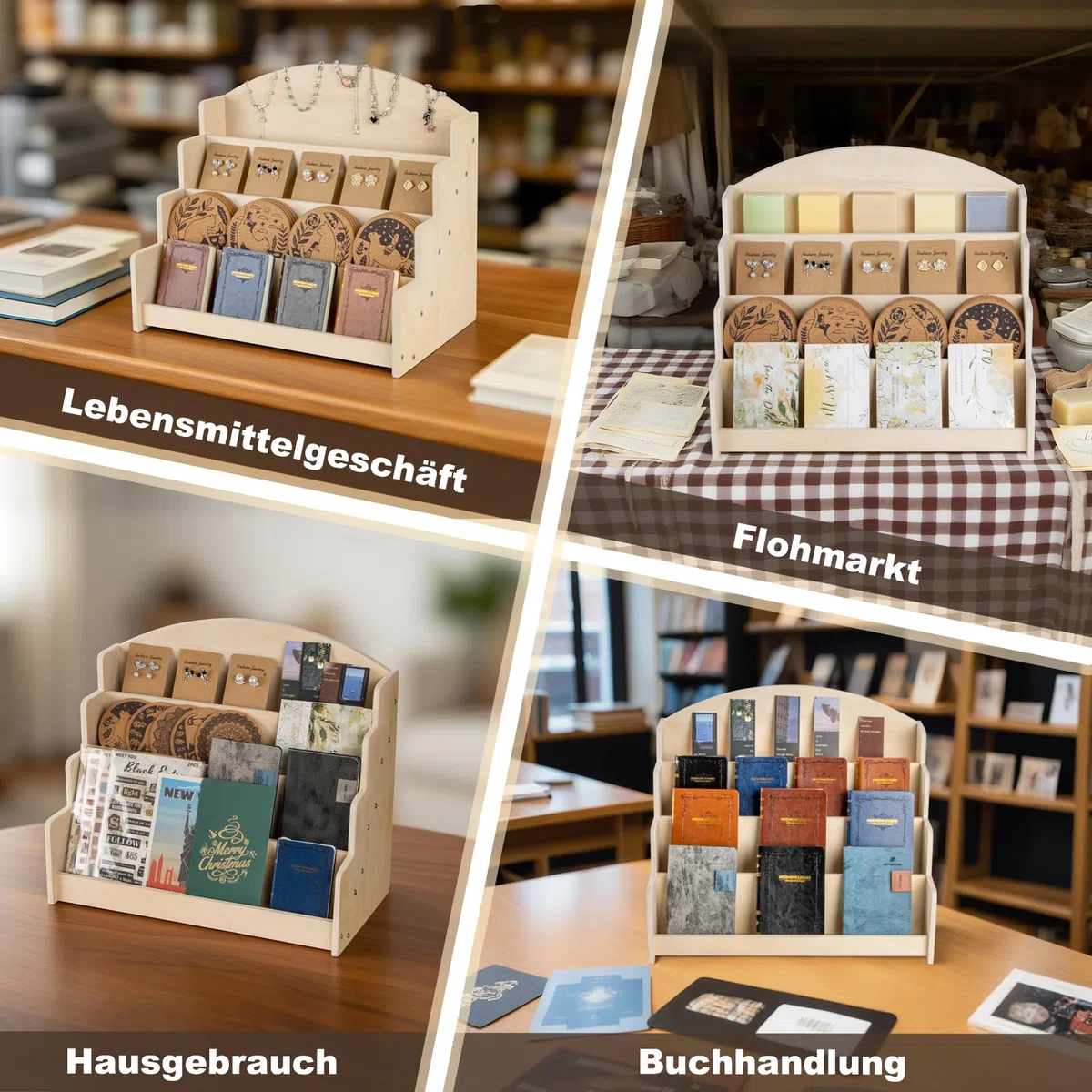 PUERSI Kartenständer Postkartenständer holz, Kartenaufsteller Postkartenhalter Karten Ständer Postkarten Aufbewahrung Grußkarten Rustikal, Beige