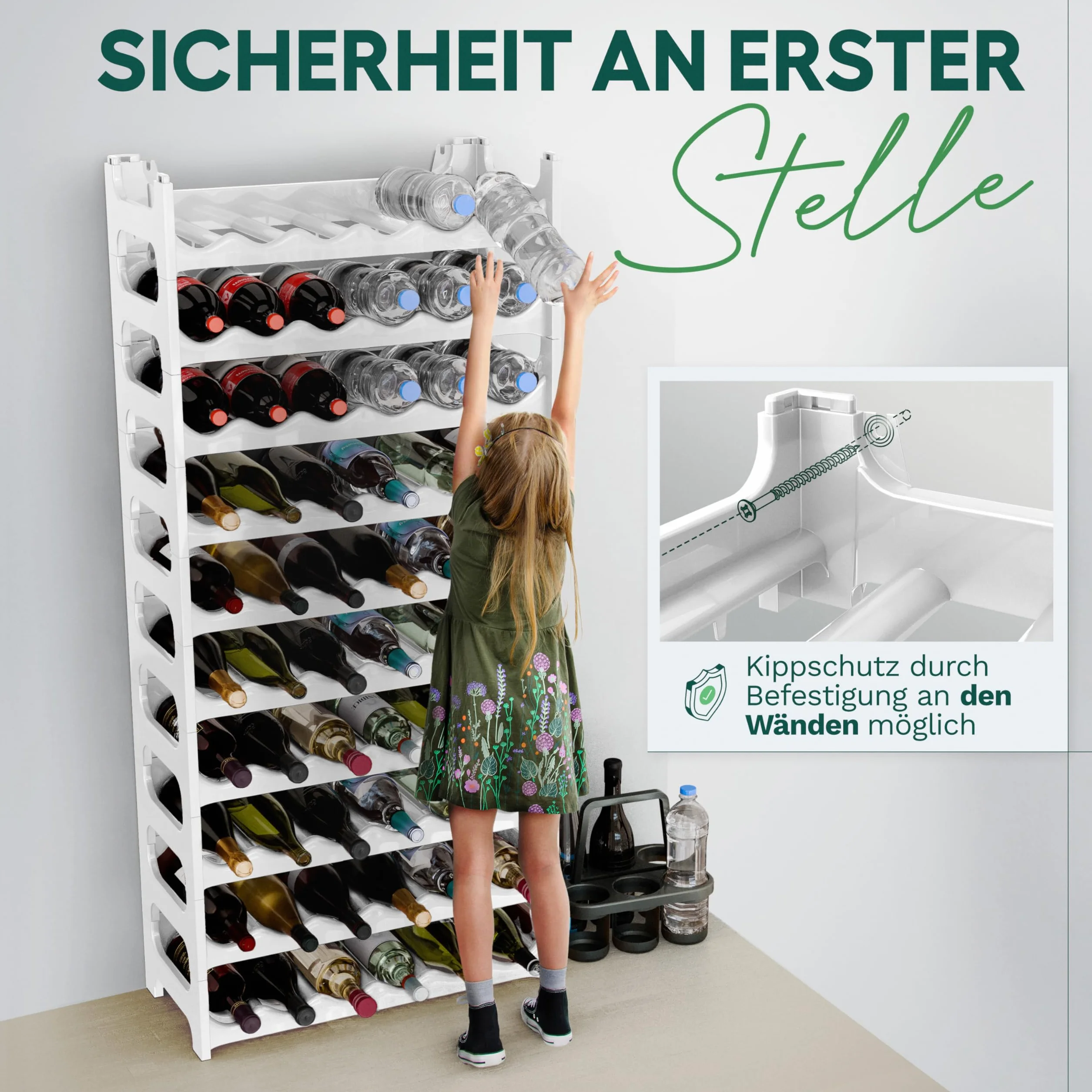 Novaliv Weißes, Modulares Flaschenregal für 72 Weinflaschen - Stapelbar, Erweiterbar, Robust - Ideal für Weinlagerung in Keller, Gastronomie & Zuhause, Getränkeschrank, Weinregal stapelbar