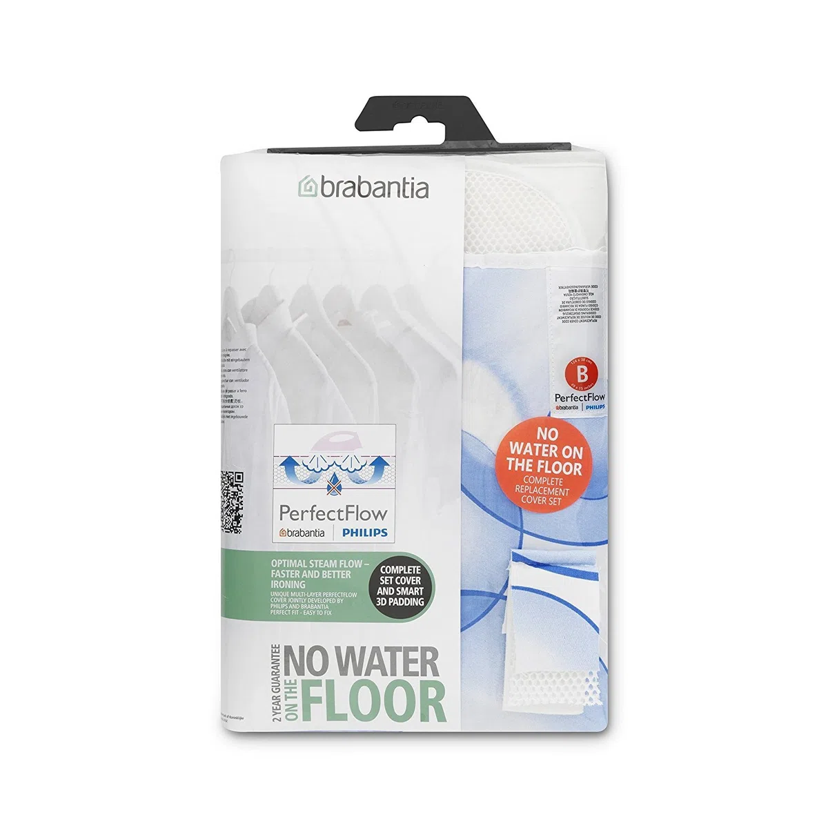Brabantia - All-in-one-PerfectFlow-Bügelbettbezug - Für Bügelbrett B - Innovative dreilagige Material - Verbesserten Dampfzufluss - Absorbiert Kondenswasser - Für Dampf gemacht - Bubbles - 124 x 38 cm
