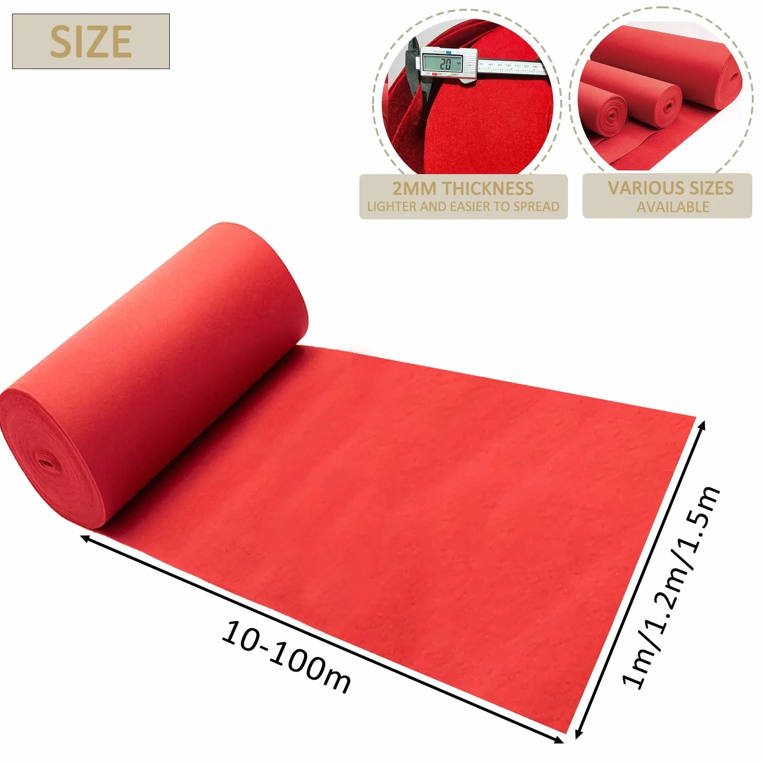 10M 20M 30M Gangläufer-Teppich für Hochzeit, Event-Zeremonie, Gehweg-Teppich, verschleißfester 2-mm-Polyester, roter Läufer, Runway-Teppich, Dekoration, Hochzeit, Kirchenparty, zuschneidbar ( Size : 1