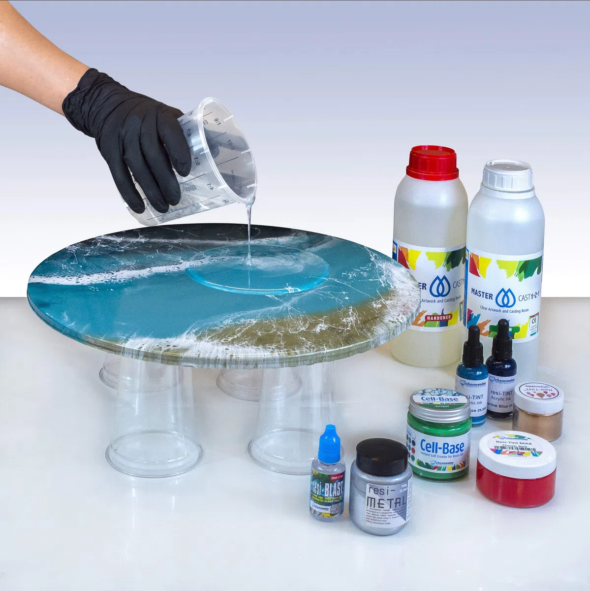 MASTERCAST 1-2-1 Epoxidharz mit Härter Set zum Gießen 400 g für Fluid-Painting | glasklar und UV stabilisiert | Clear Epoxy Casting Pouring Resin | 2K Gießharz farblos für DIY Kunst Leinwand Holz Glas