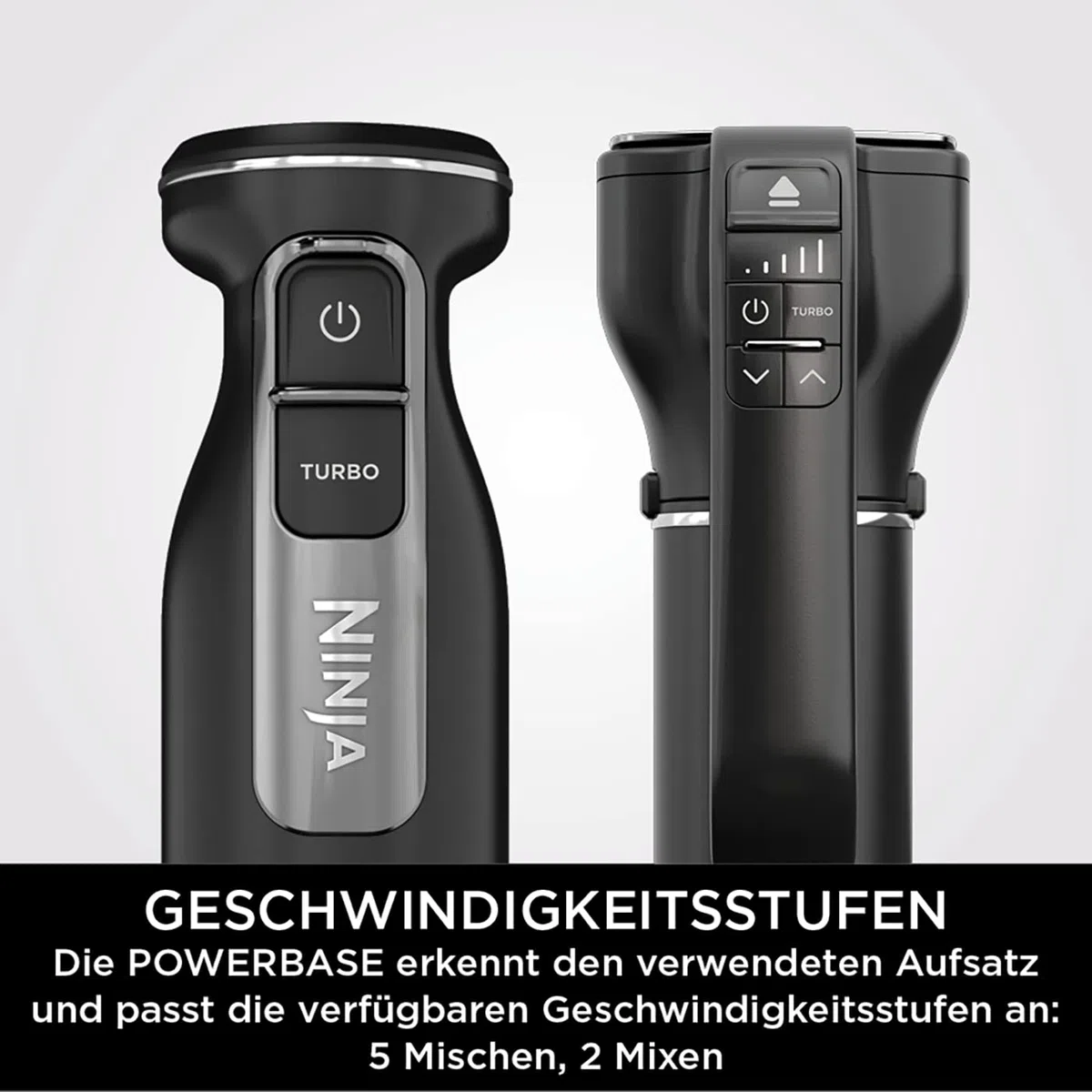 Ninja Foodi 3-in-1 Stabmixer, Handmixer & Zerkleinerer, Stufenweise Anlauf, 2 Misch- und 5 Rührgeschwindigkeiten zum Zerkleinern, Mischen, Kneten und mehr, spülmaschinenfest, 850W, Schwarz CI100EU