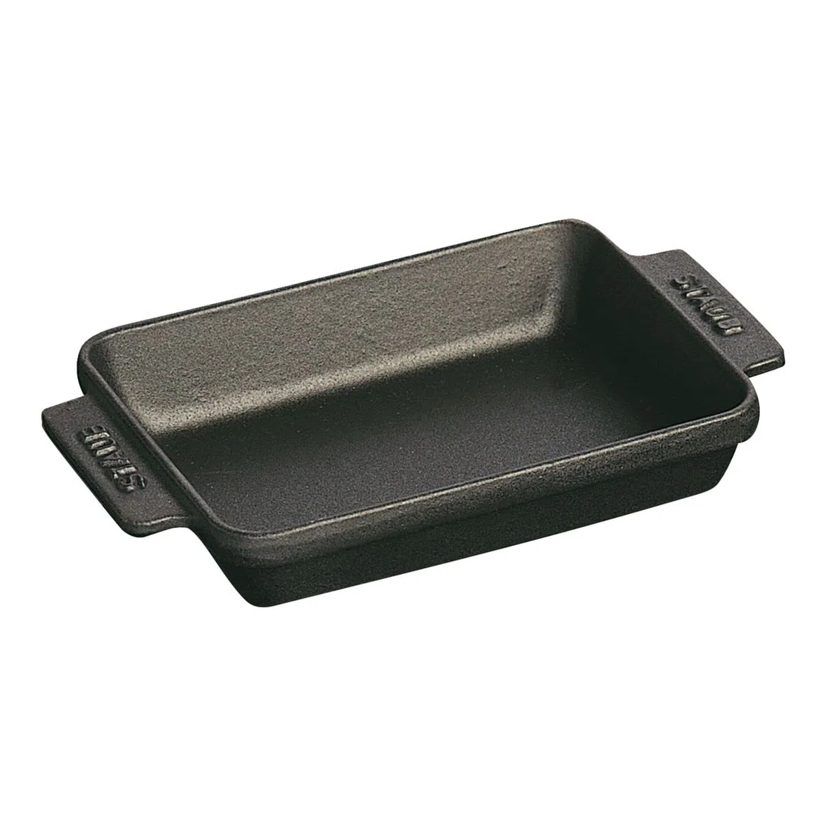 STAUB Ofenform/Servierplatte/Auflaufform, rechteckig mit 2 Griffen, 15x11 cm, 0,25 L, Gusseisen, Für alle Herdarten inkl. Induktion & Backofen, Schwarz