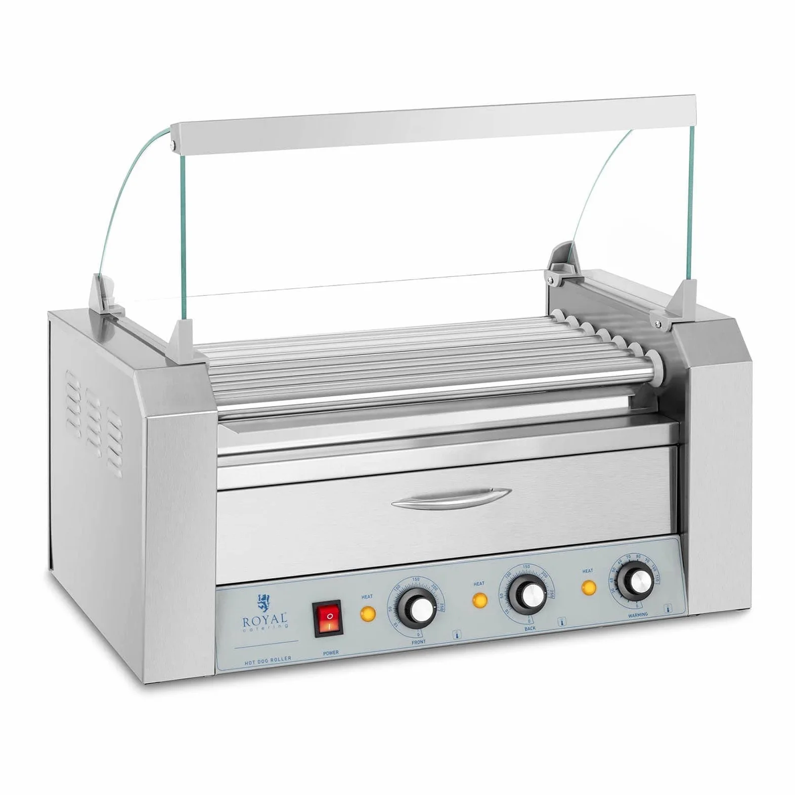 Royal Catering RC-RG7DC Hot Dog Grill 2 Zonen Edelstahl Rollengrill Würstchengrill 7 Rollen 1.500 W