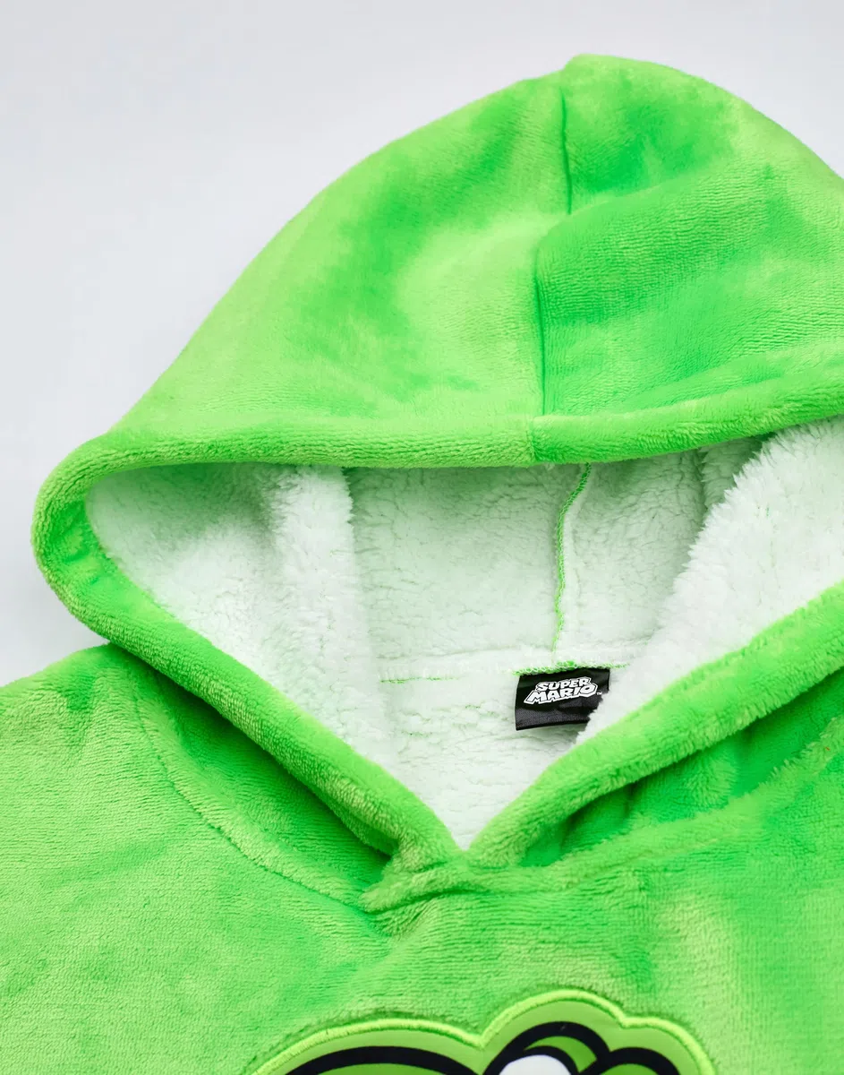 Super Mario Nintendo Tragbare Decke Unisex Hoodie für Kinder | Grüner Kapuzenpullover für Kinder mit Yoshi Charaktergrafiken | Sherpa-gefütterte Loungewear mit Taschen für Jungen und Mädchen