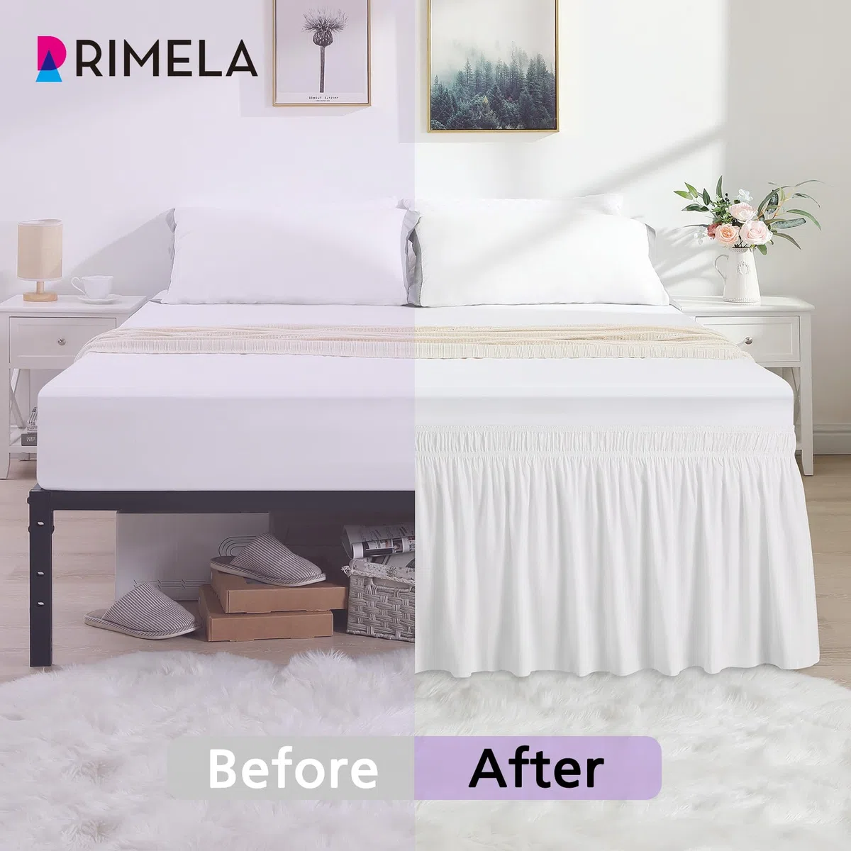 RIMELA Bettvolants Stoff Elastischer Bettrock Soft Brushed Mikrofaser Weiß Betthusse (90 x 200 x 45cm)