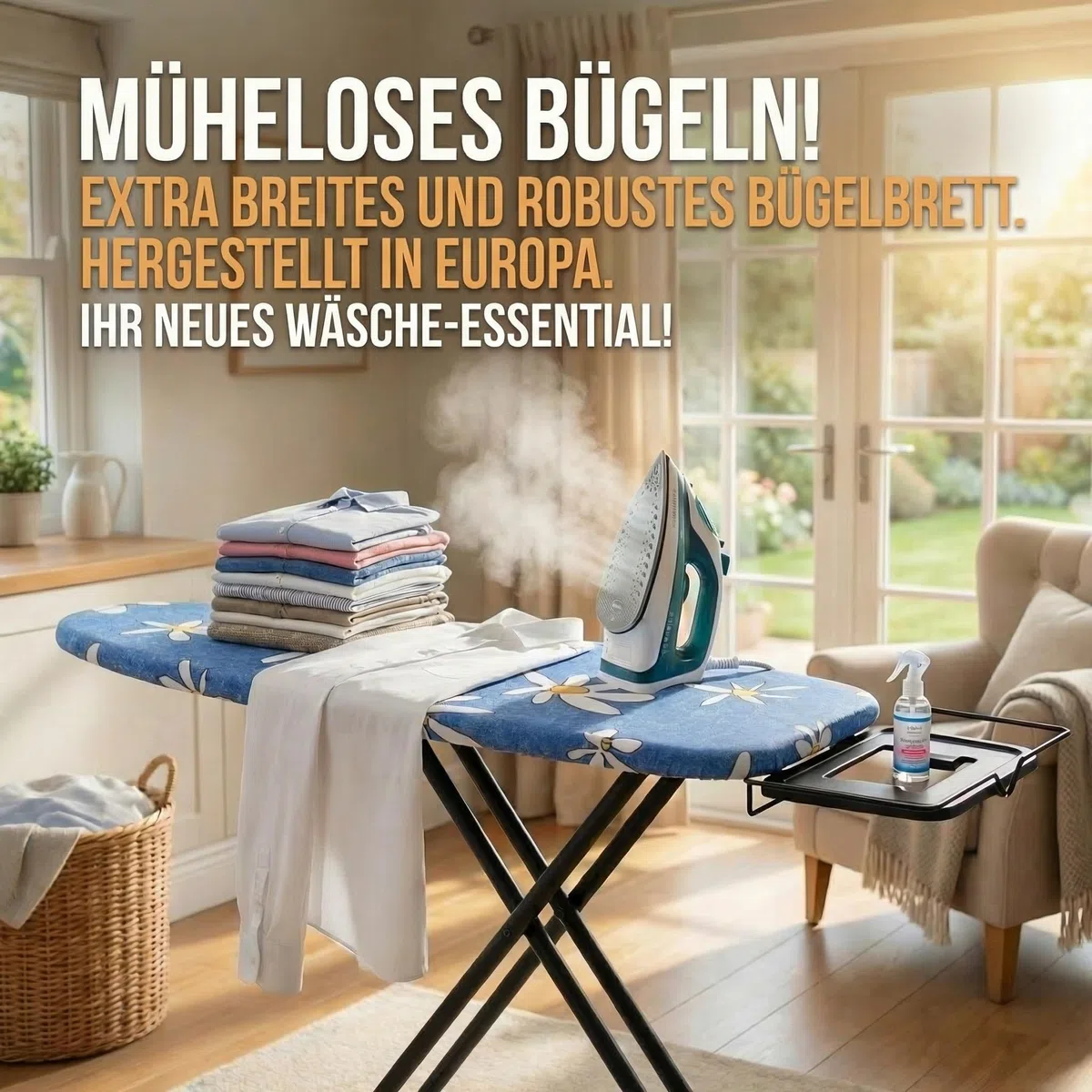 Bügelbrett für Dampfbügelstation Bügeltisch XXL Breit Groß dampfbügelbrett Stabil | 130x48 Bügelfläche